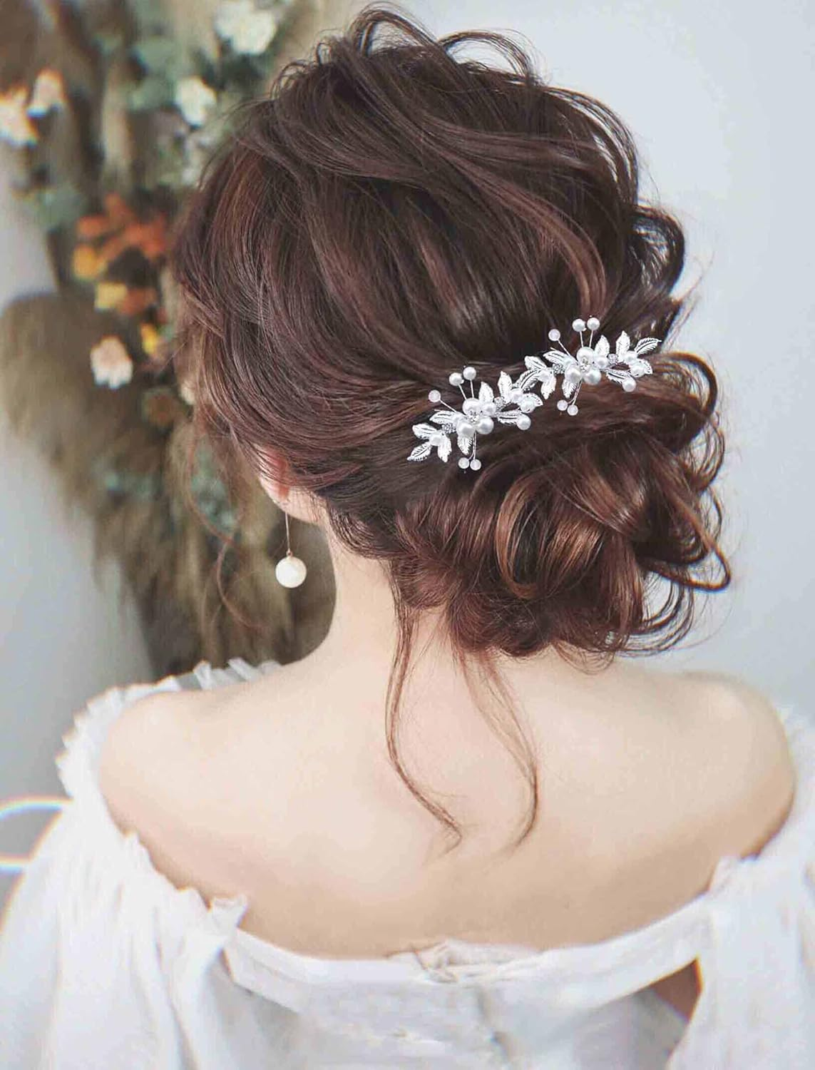 Wendalern Wedding Crystal Hair Clip Crystal Beads Hair Clips Rhinestone Bridal Hair Pin Silver Leaf Pearl Headpiece Decorative Hair Accessories for Women and Girls image number 5