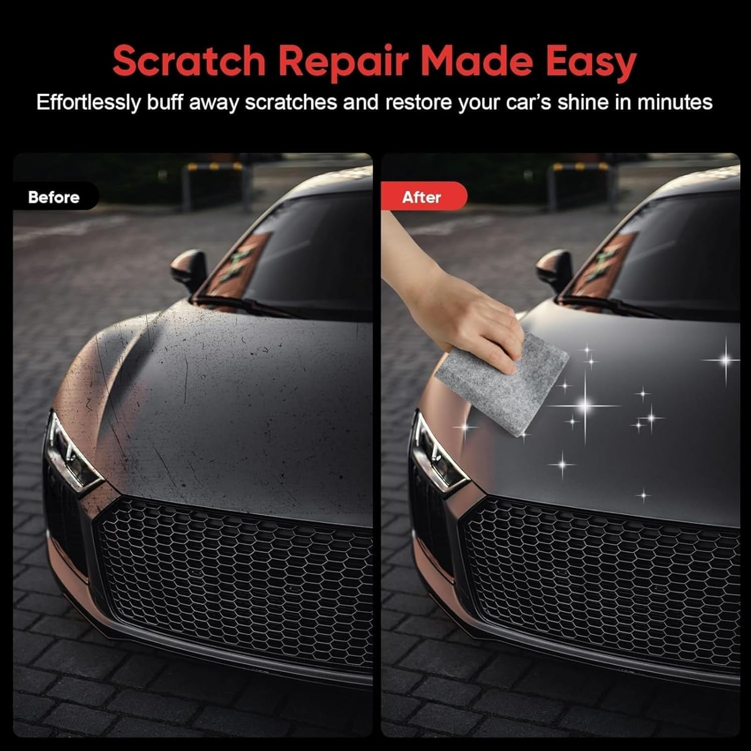 MILIOG 6PCS Nano Sparkle Cloth Car Scratch Remover Kit &ndash; Multi-Purpose Magic Cloth for Light Scratches, Water Spots & Oxidation on All Car Colors | Reusable & Easy-To-Use Auto Scratch Repair (Black) image number 5