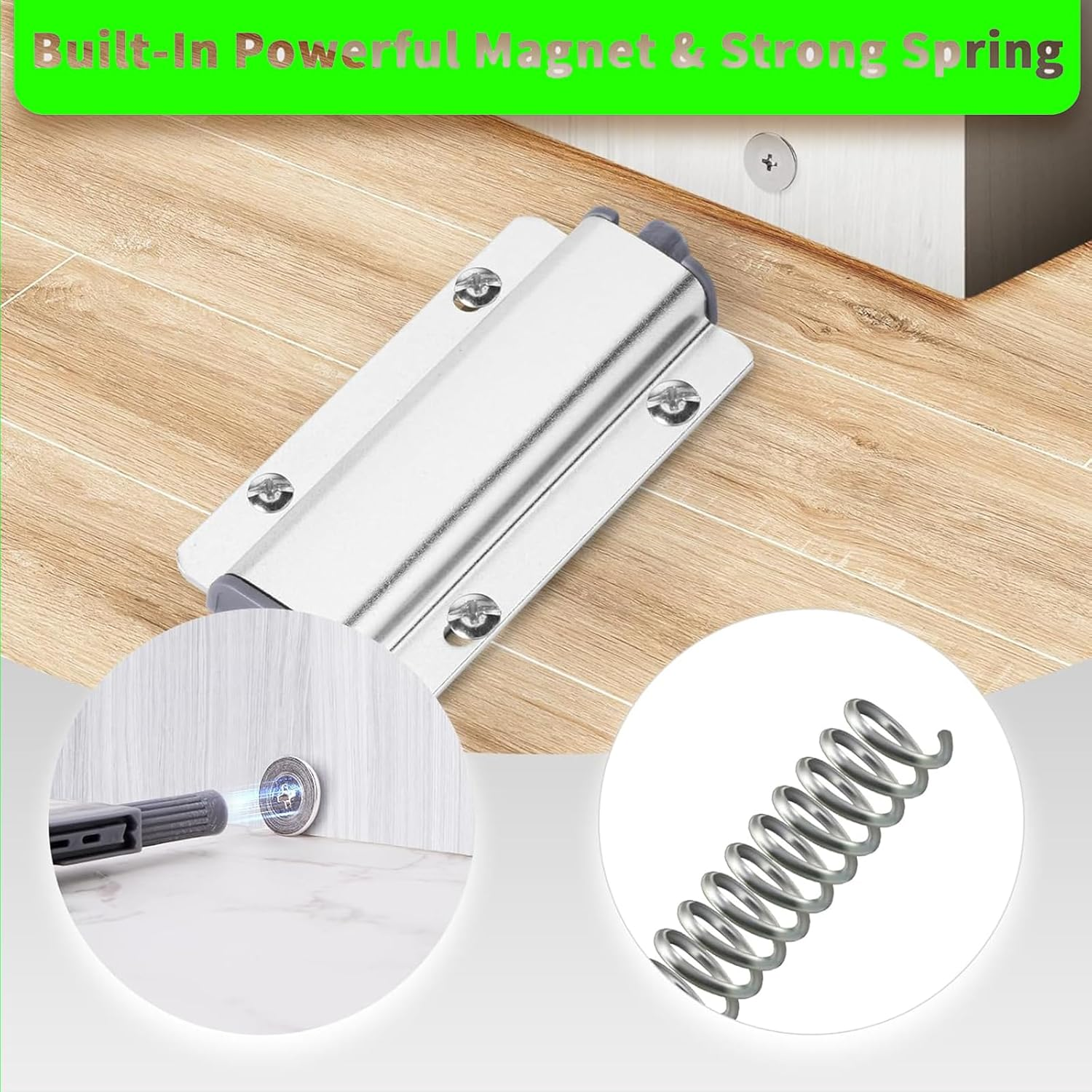 4Pack Push to Open Magnetic Door Latches, Aluminum Alloy Housing Heavy Duty Latch Hardware, Magnetic Door Catch, Magnetic Push Latches Cabinet for Closet, Kitchen Doors, Cabinets, Drawers, Wardrobes image number 2