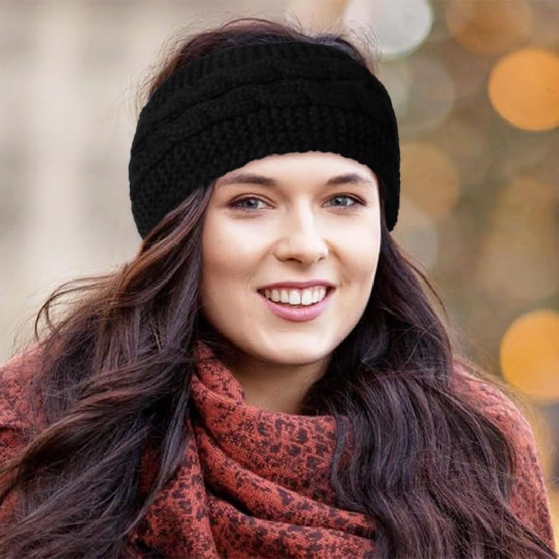 GGUFAY Women'S Winter Headband, Knitted Warm Headbands, Ear Warmers, Headband, Hair Band, Thick for Women and Girls, Elastic Crochet Thermal Headband (Black, Dark Grey) image number 4