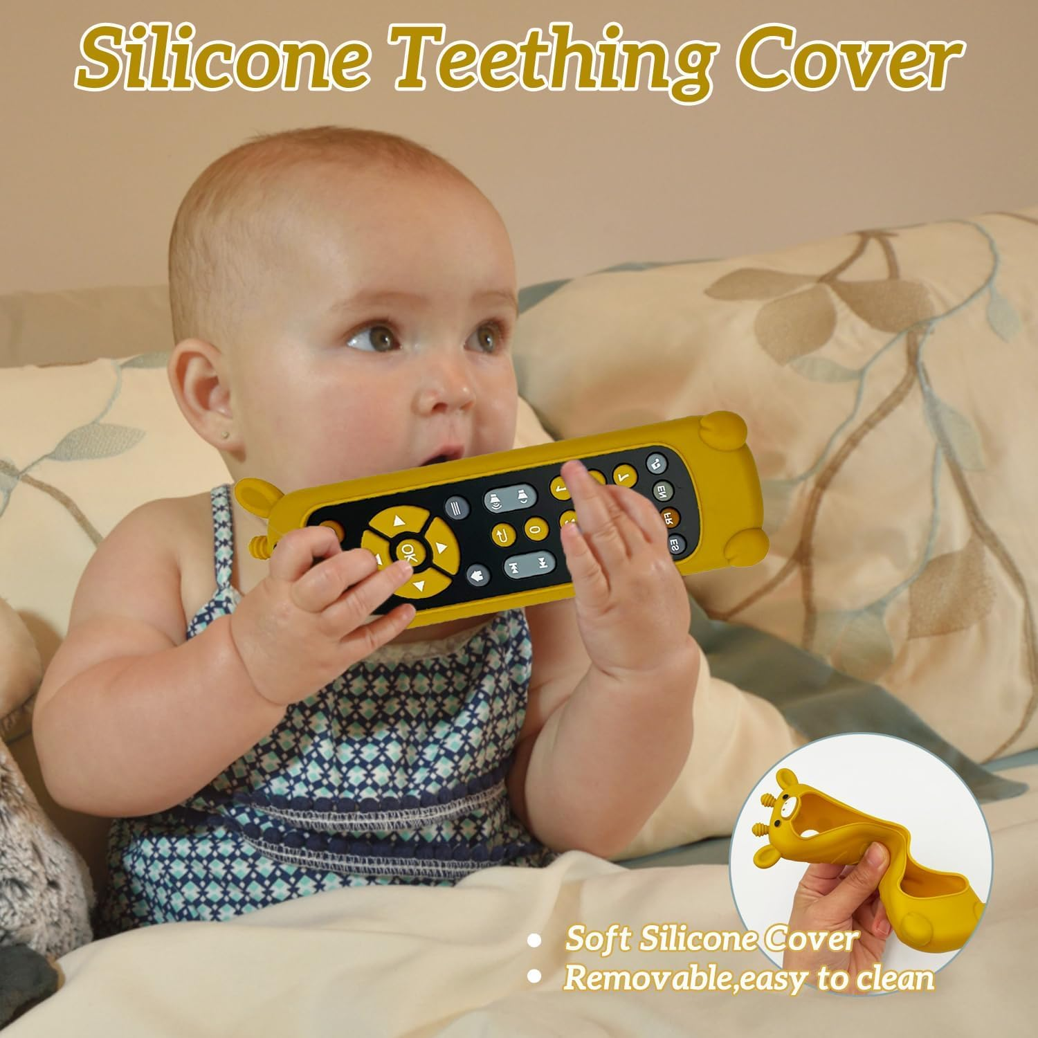 Baby TV Remote Control Toy with Cute Giraffe Soft Silicone Cover Toy, Realistic Baby Musical Remote Control Toy with Light ＆ Sound, Educational Toys with 3 Language for 6M+Toddlers image number 4