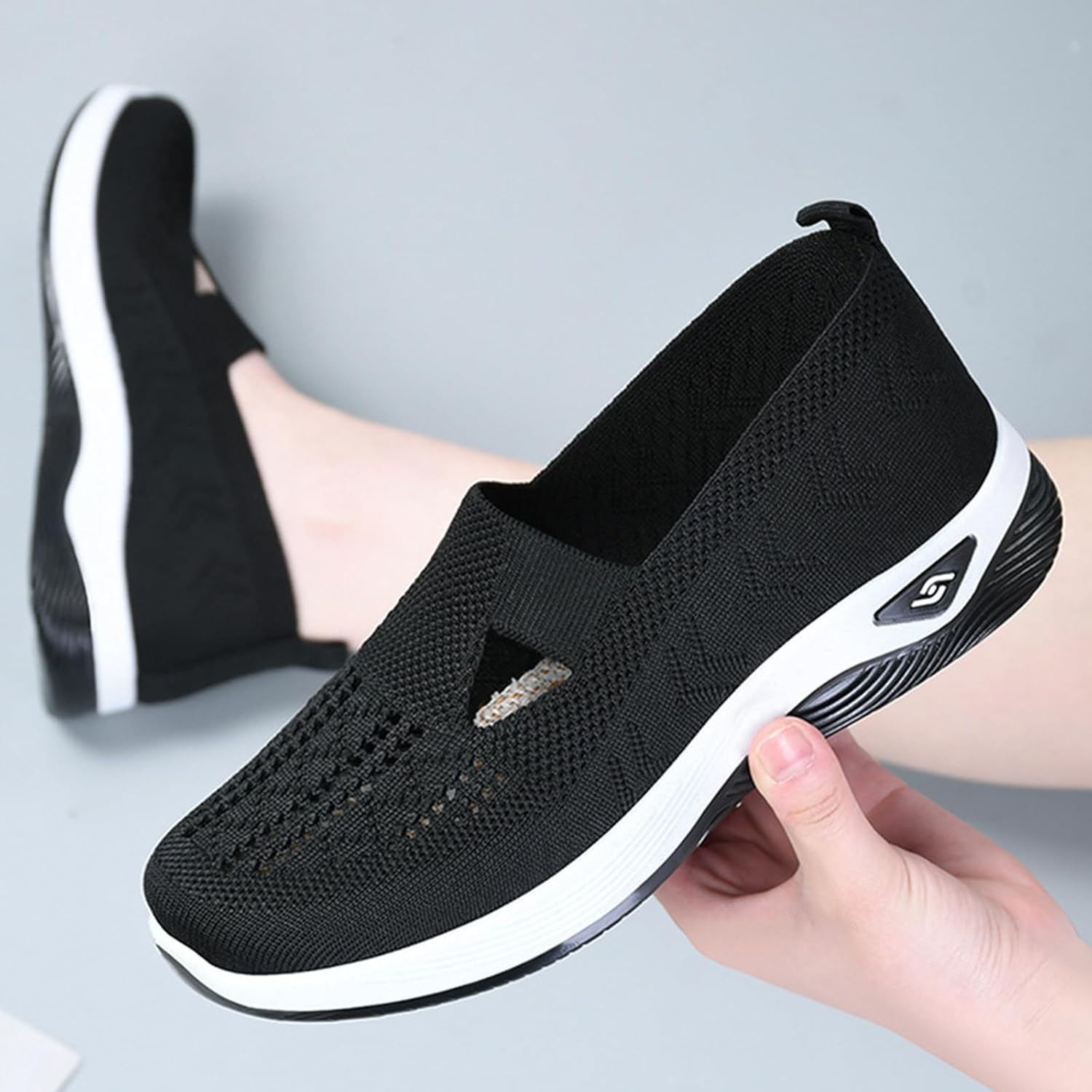 Women'S Comfortable Breathable Knitted Sneakers,Knitted Sneakers for Women,Woven Cut-Out Orthopedic Sneakers Shoes,Lightweight Slip-On Walking Shoes Sknitted Breathable Sneakers