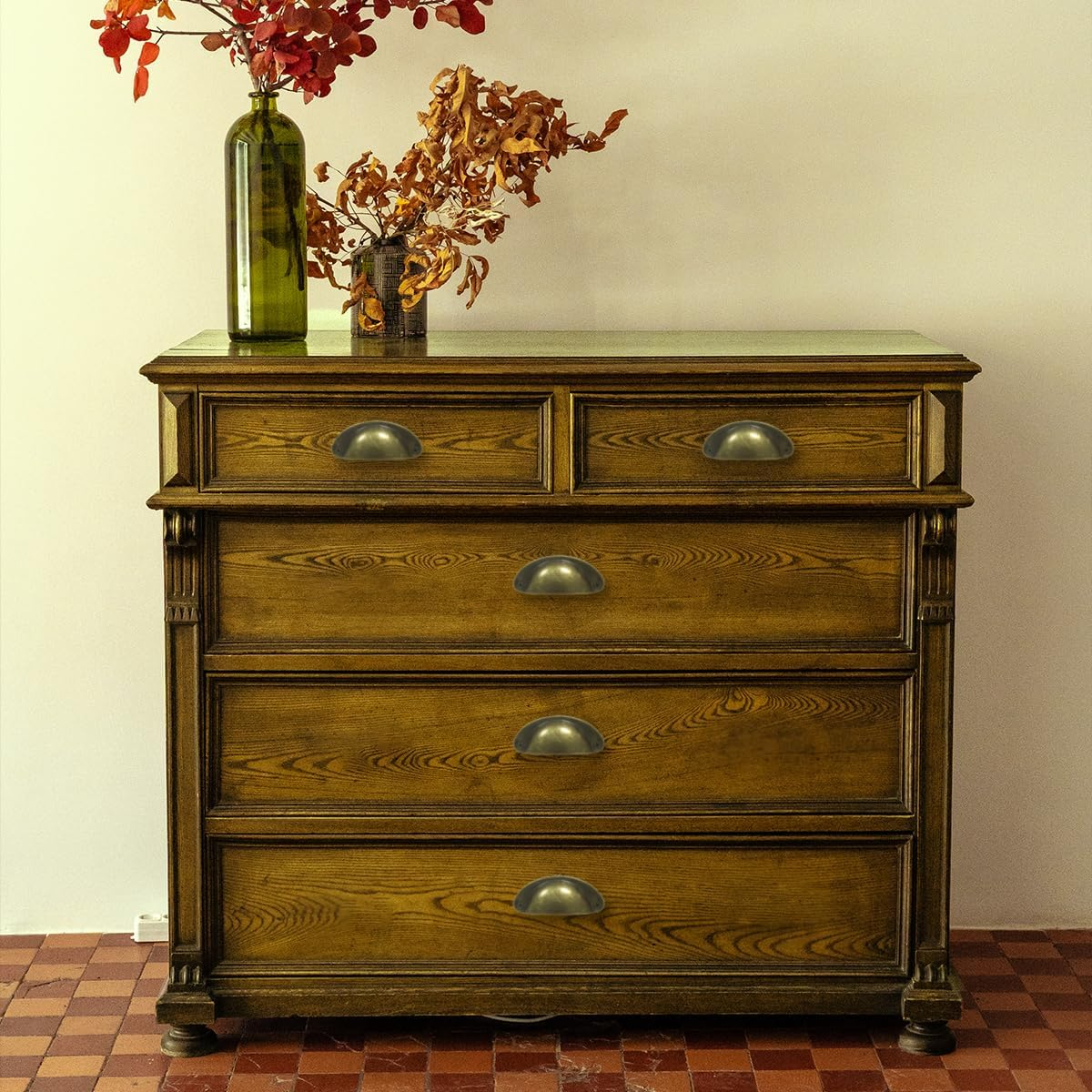 NILLOS Vintage Metal Cupboard Handles, 12 PCS Antique Bronze Half Moon Drawer Pulls for Kitchen, Cabinets, Wardrobe (Verdigris) image number 6