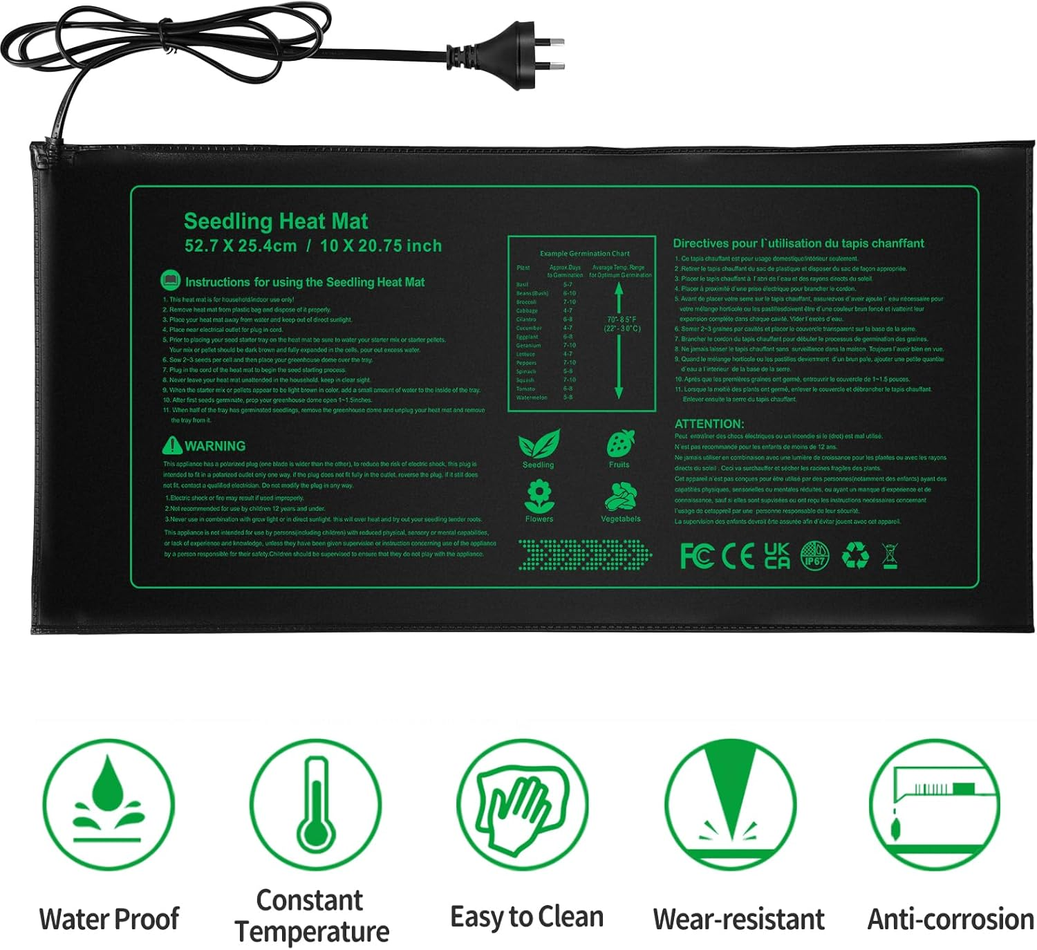Seedling Heat Mat,2 Pack Hydroponic Heating Pad,Warm Hydroponic Heating Pad for Plant Greenhouse Incubator, Seed Germination, Australian Plug(52 X 25Cm/10 X 20.75 Inch)