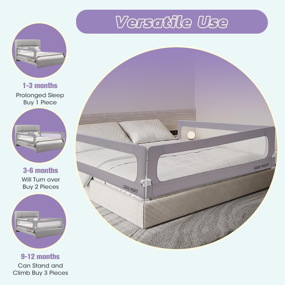 Playpals Toddler Bed Rail Guard, Extra Long Height-Adjustable Folding Bedside Barrier for Kids, Crib-Safe Design, Fits Queen, Full, Twin, King Beds (1 Piece, 200Cm X 72Cm/85Cm) image number 5