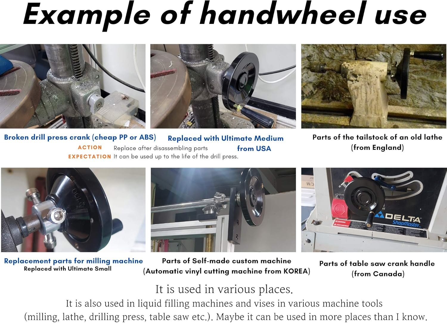 Korean OD 6" Ultimate Handwheel for Any Machine Fits 3/4"-19.10Mm Shaft or Smaller Ideal for Table Saw Band Saw Milling Lathe Drill Press Tailstock Liquid Filling Equipment Crank Revolving Handle