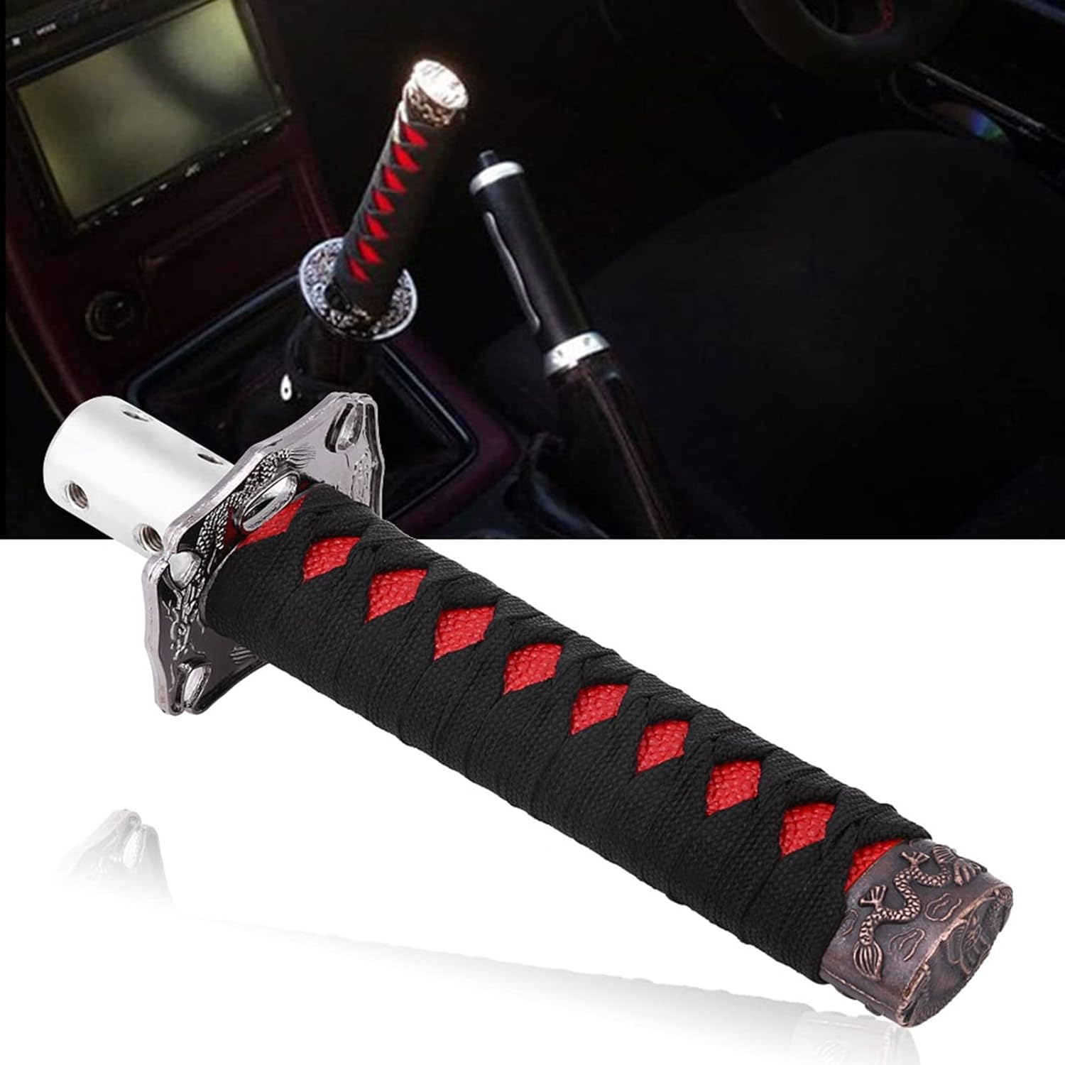 Katana Sword Shift Knob，Samurai Catchers Gear Shifter Stick Universal Automobile Spare Part Grip Speed Handle Lever Cover Kit with Adapter Manual Automatic Transmission Racing Car Truck Vehicle