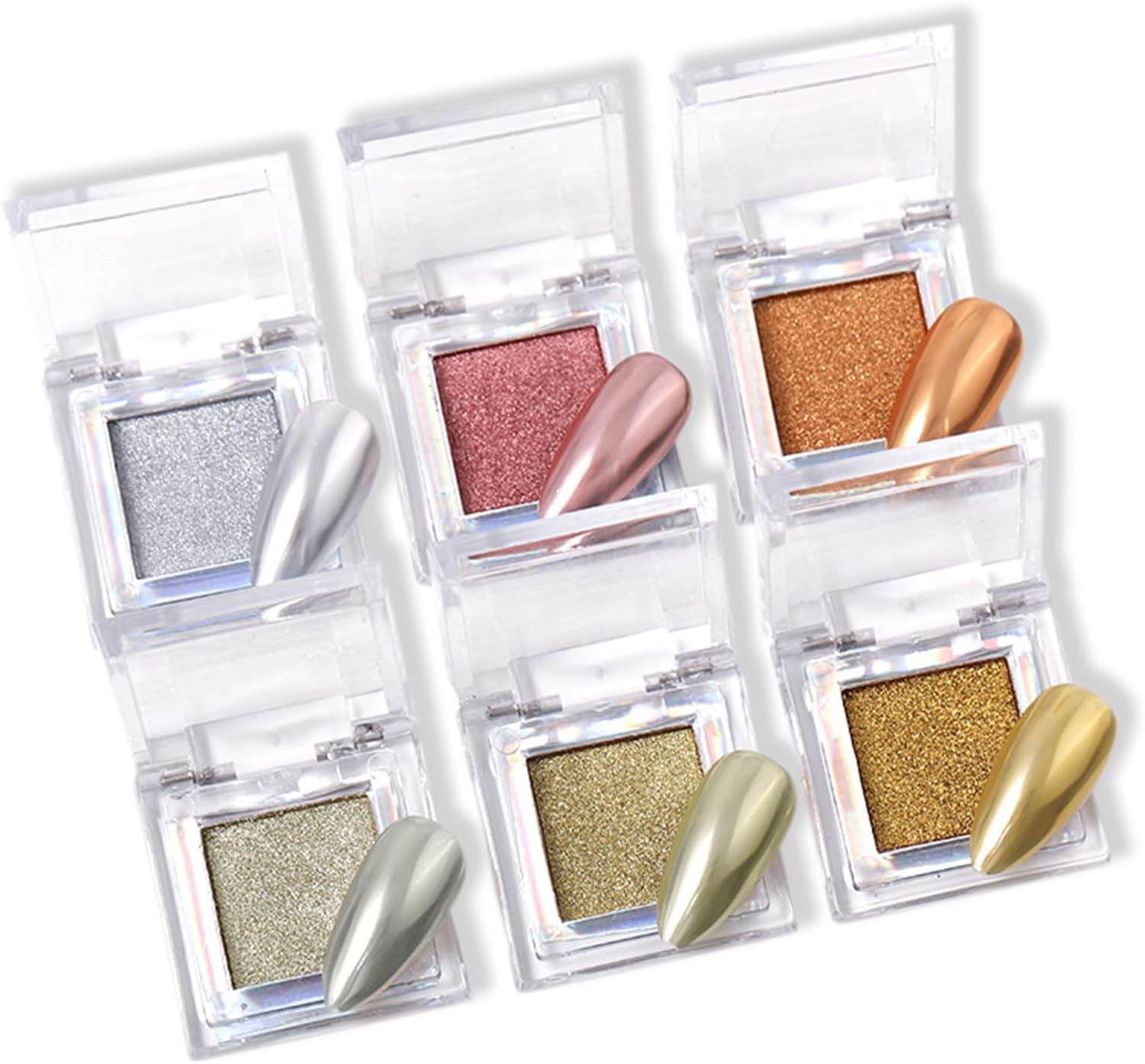 Enmart 6 Colors Nail Glitter Powder, Polish Pigment Chrome Powder Dust, Solid Chrome Pigment Magic Mirror Effect Nail Art Pressed Powder for Women Girl Nail Art Decorations Manicure Accessories