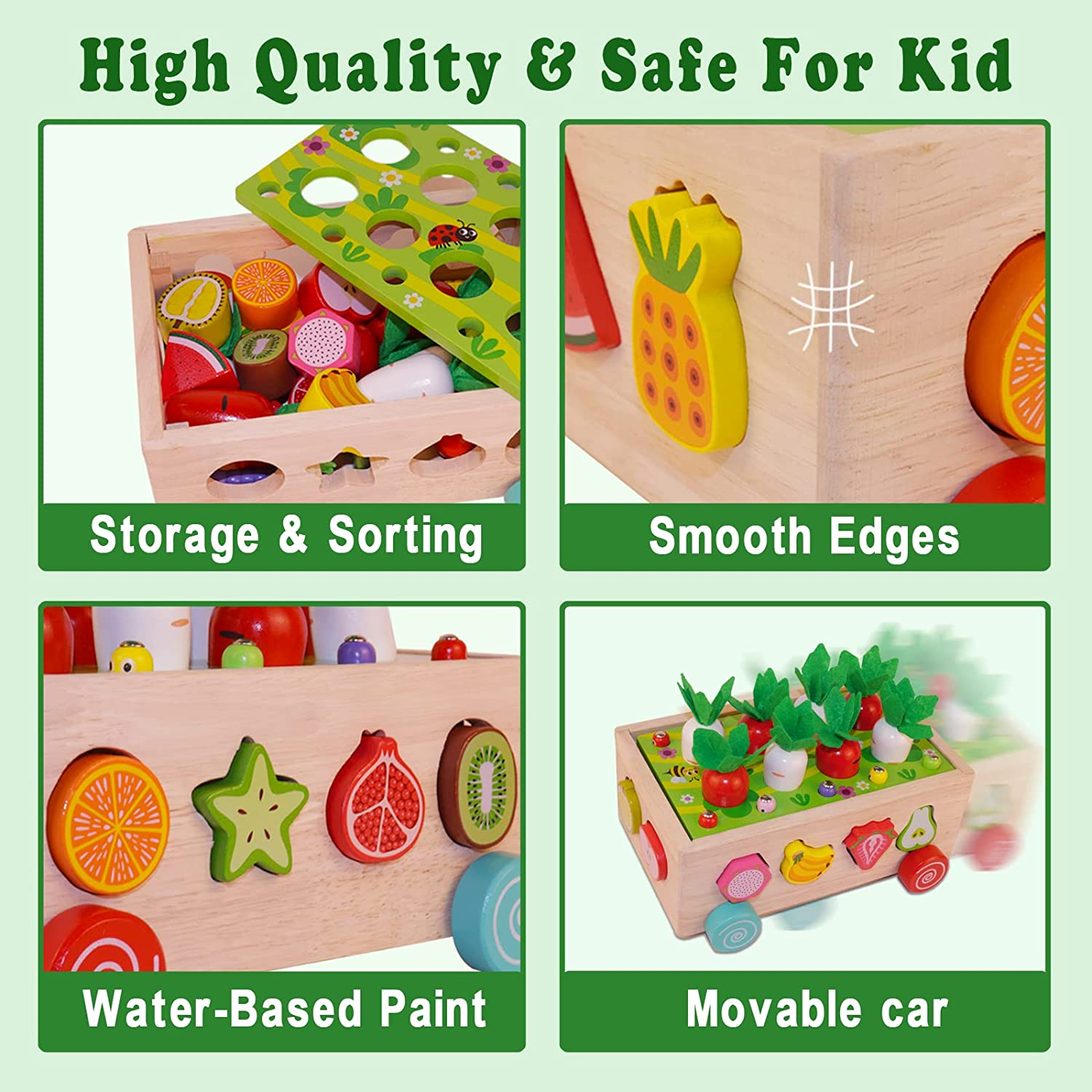 Montessori Toys for Toddlers,Wooden Learning Education Toys，Sensory Toys with Carrots Harvest Game & Shape Sorting,Baby Toys for 1 2 3 4 Year Old，Gifts for Boys Girls image number 2