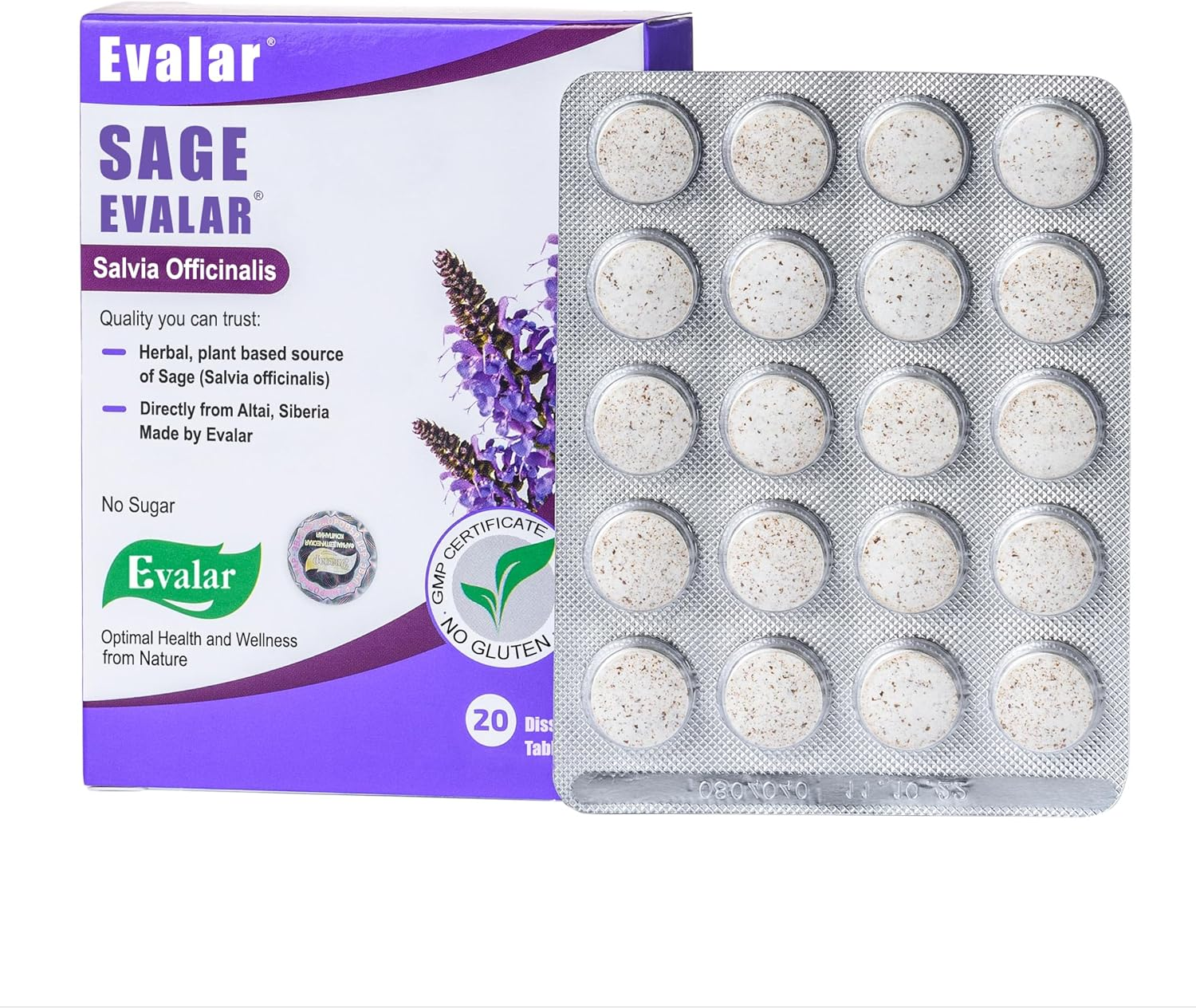 Evalar Sage Salvia Officinalis Herb Dissolvable 20 Tabs image number 1