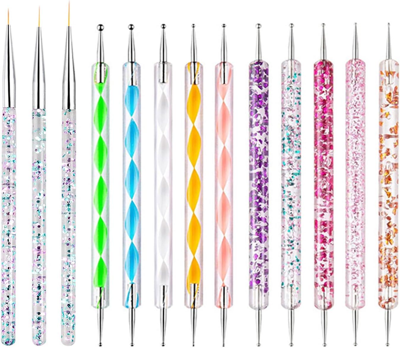 10 Nail Art Point Drill Pens and 3 Drawing Pens, Double Headed Nail Art Beauty Accessories, Finger Painting Point Flower Tools, Acrylic Indentation Pens image number 1