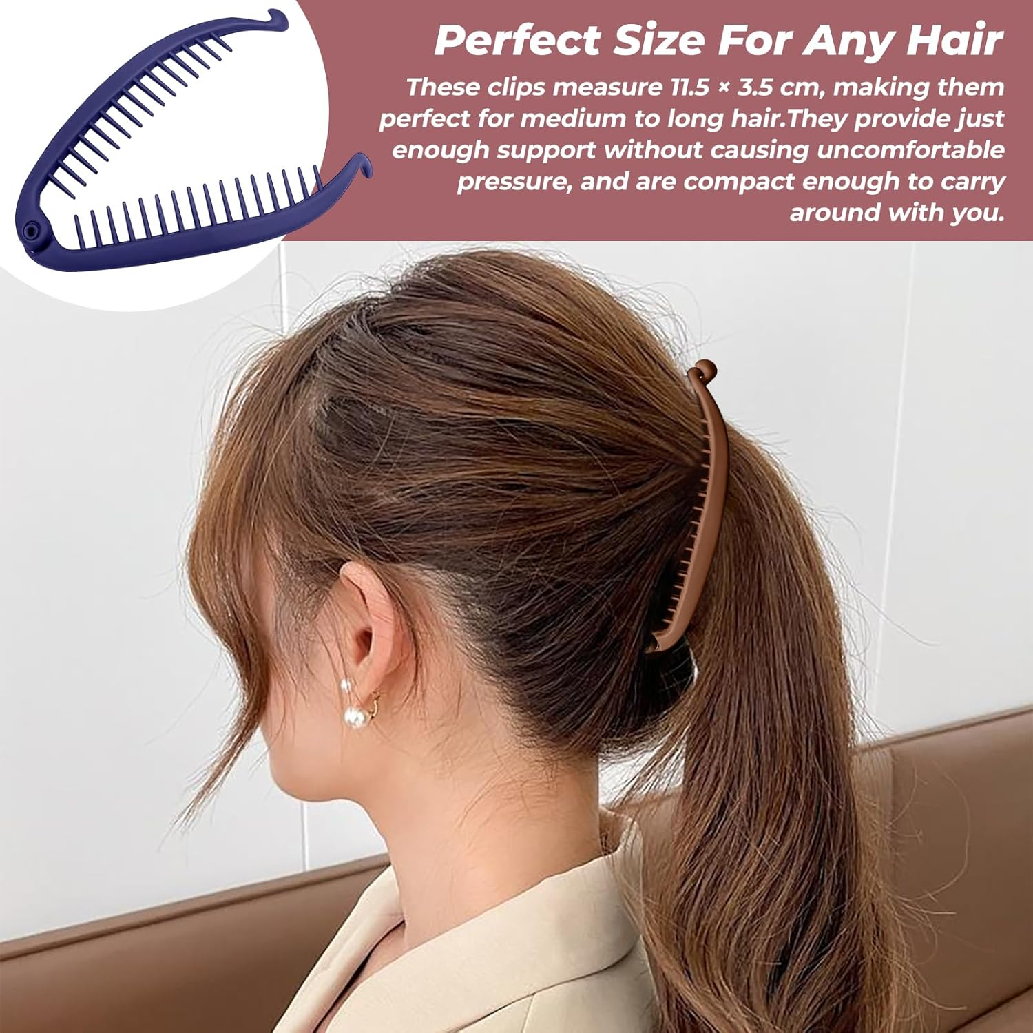 Pack of 4 Banana Clips, Banana Clip Hair, Banana Clip, Thick Hair, Large Hair Clip, French Banana Clip, Banana Hair Clips, Women'S Non-Slip Ponytail Holder for Women image number 5