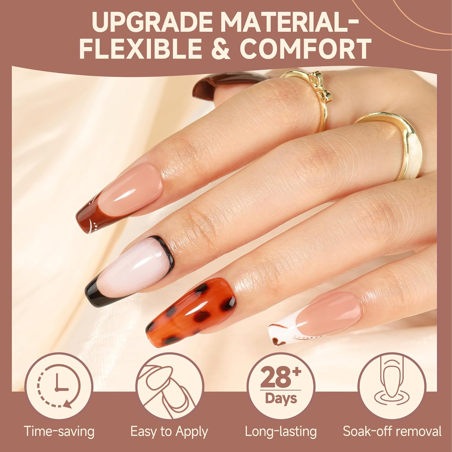 UNA GELLA Medium Coffin Nails Tips 504Pcs - Gel Nail Tips Coffin Acrylic Full Cover Pre-Buff Soft Gel Nail Tips Half Matte False Nails for Nail Extension Home DIY Salon 12 Sizes image number 4
