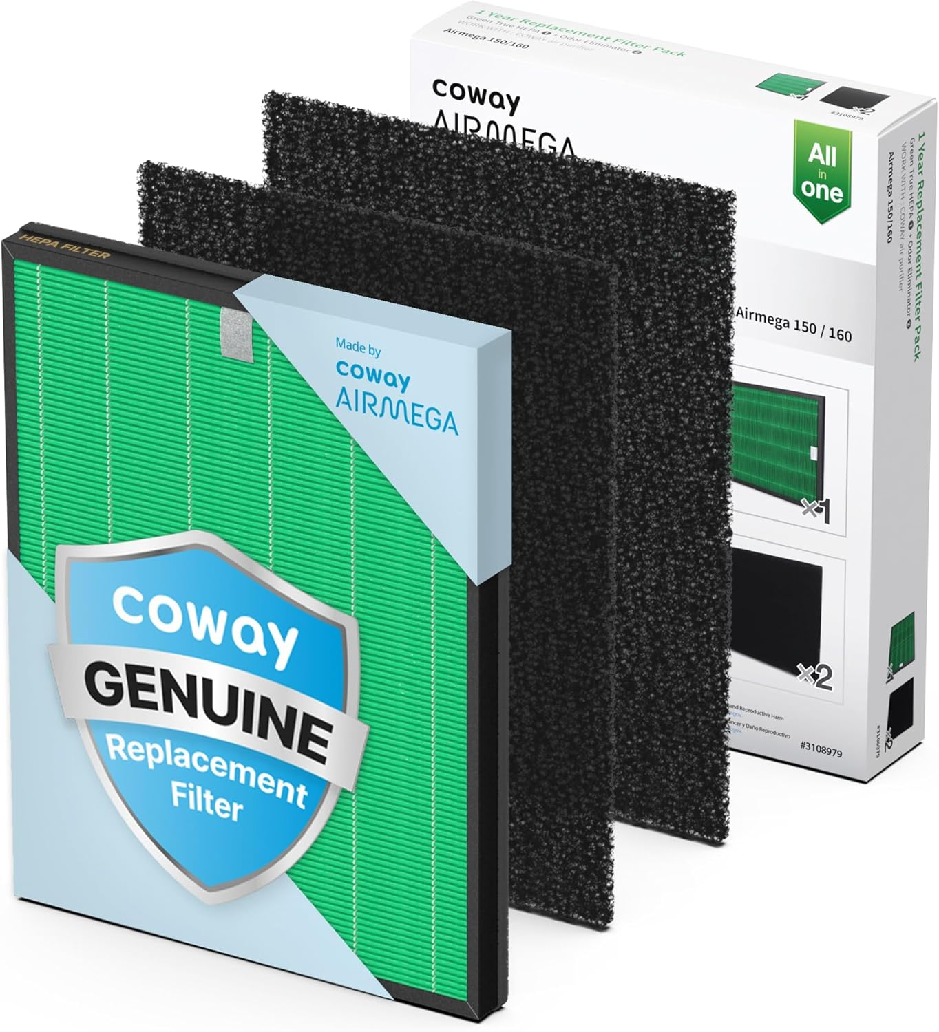 Coway Airmega 150 Air Purifier Replacement Filter Set, Green True HEPA and Active Carbon Filter, AP-1019C-FP image number 2