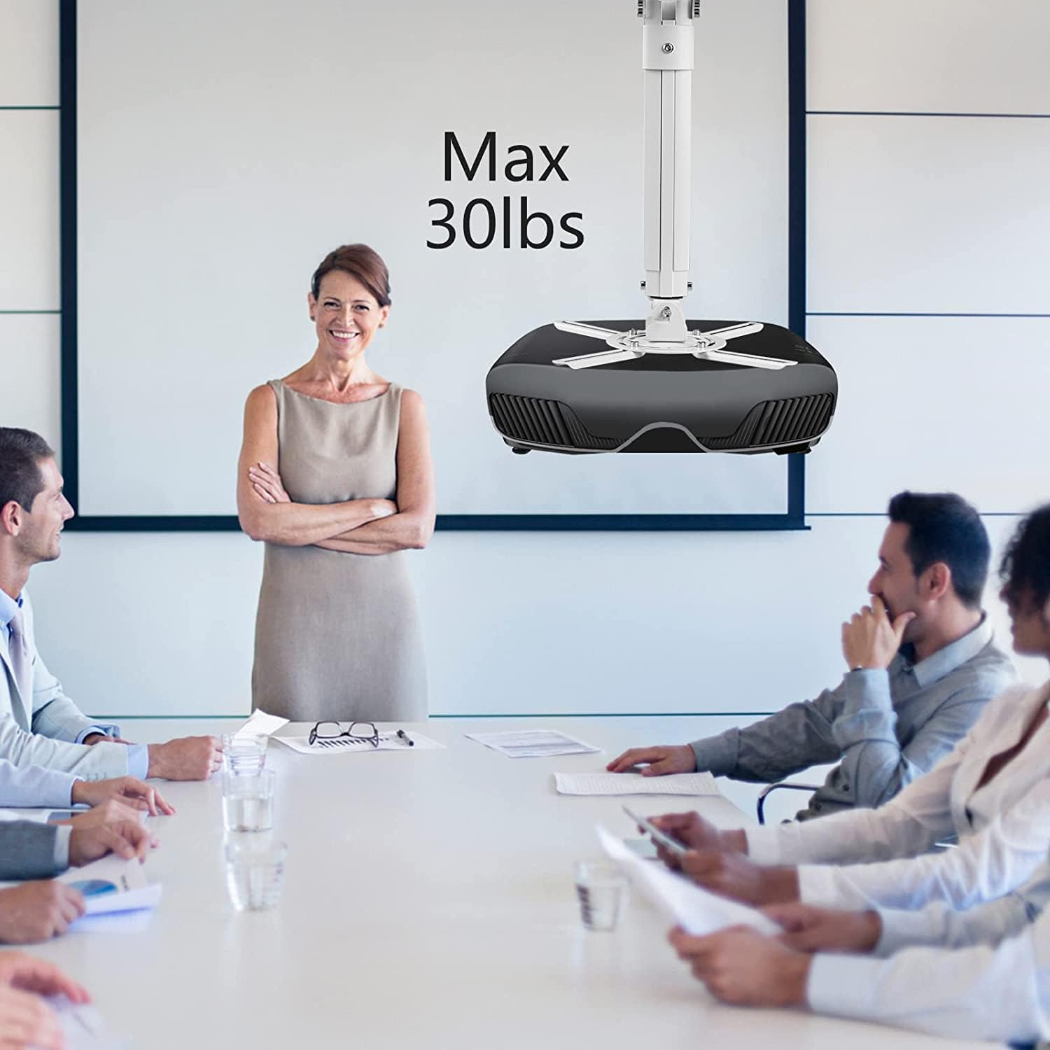 Suptek Projector Ceiling Mount, Projector Wall Mount Rotate 360 Swivel 90 Tilt 90 with 210-540Mm Extension Pole for Projectors Max 13.6Kg, 70-300Mm Fixing Holes, Ceiling Projector Bracket White PR05W image number 3