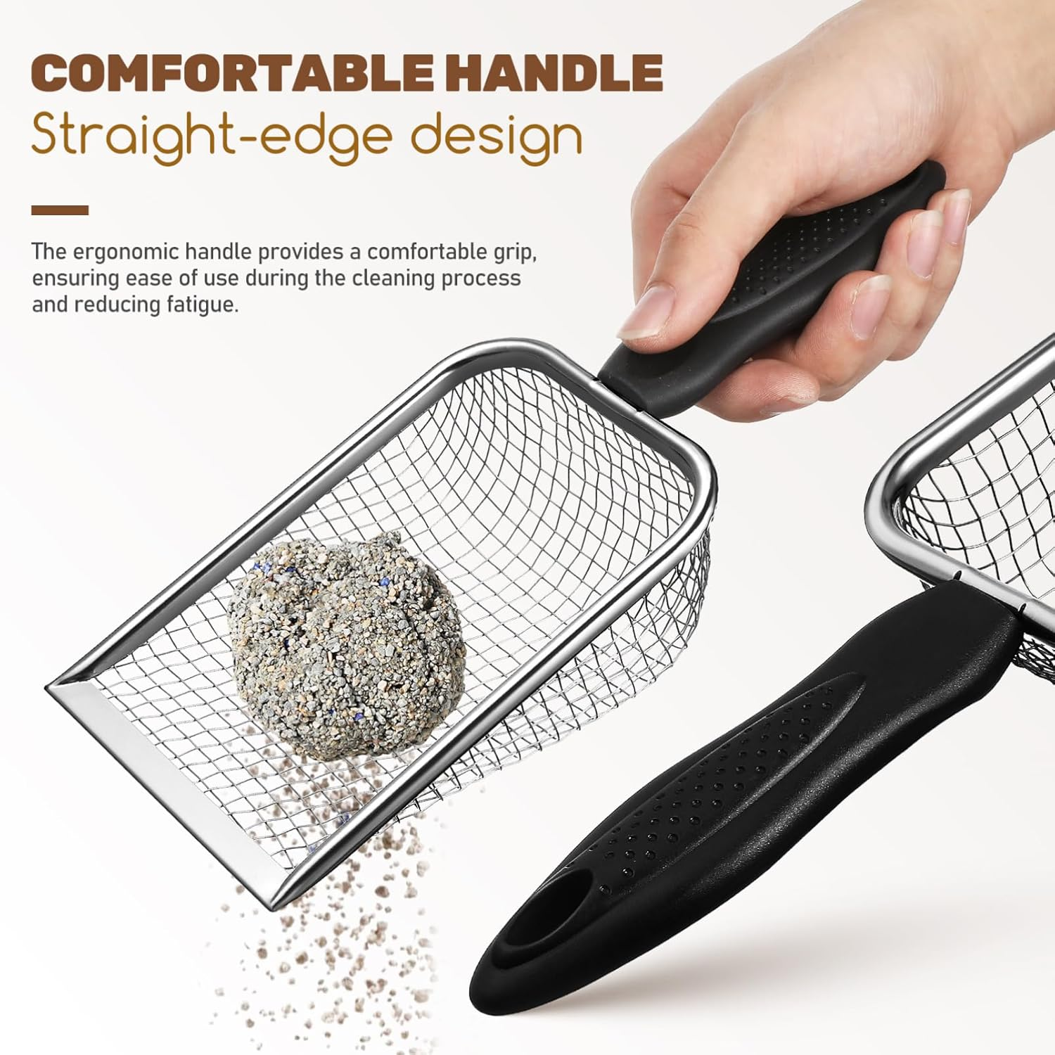 Toddmomy 2 Pcs Stainless Steel Cat Litter Scoop,Metal Cat Litter Scoop Sturdy Mesh Scooper Suitable for Cat Litter Box image number 4