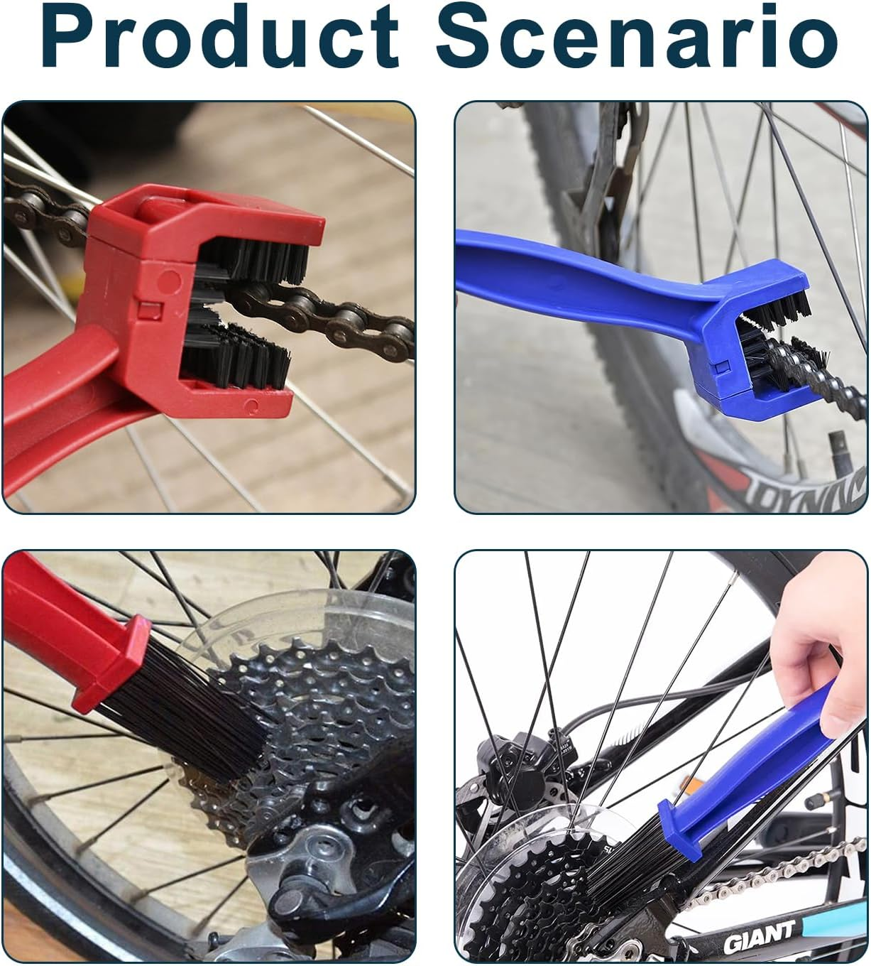 2 Pcs Chain Cleaning Brush, Funcyboo Bike Motorcycle Chain Washer Bike Chains Scrubbing Brush for Mountain Bikes Motorcycle Chains (Red and Blue) image number 2
