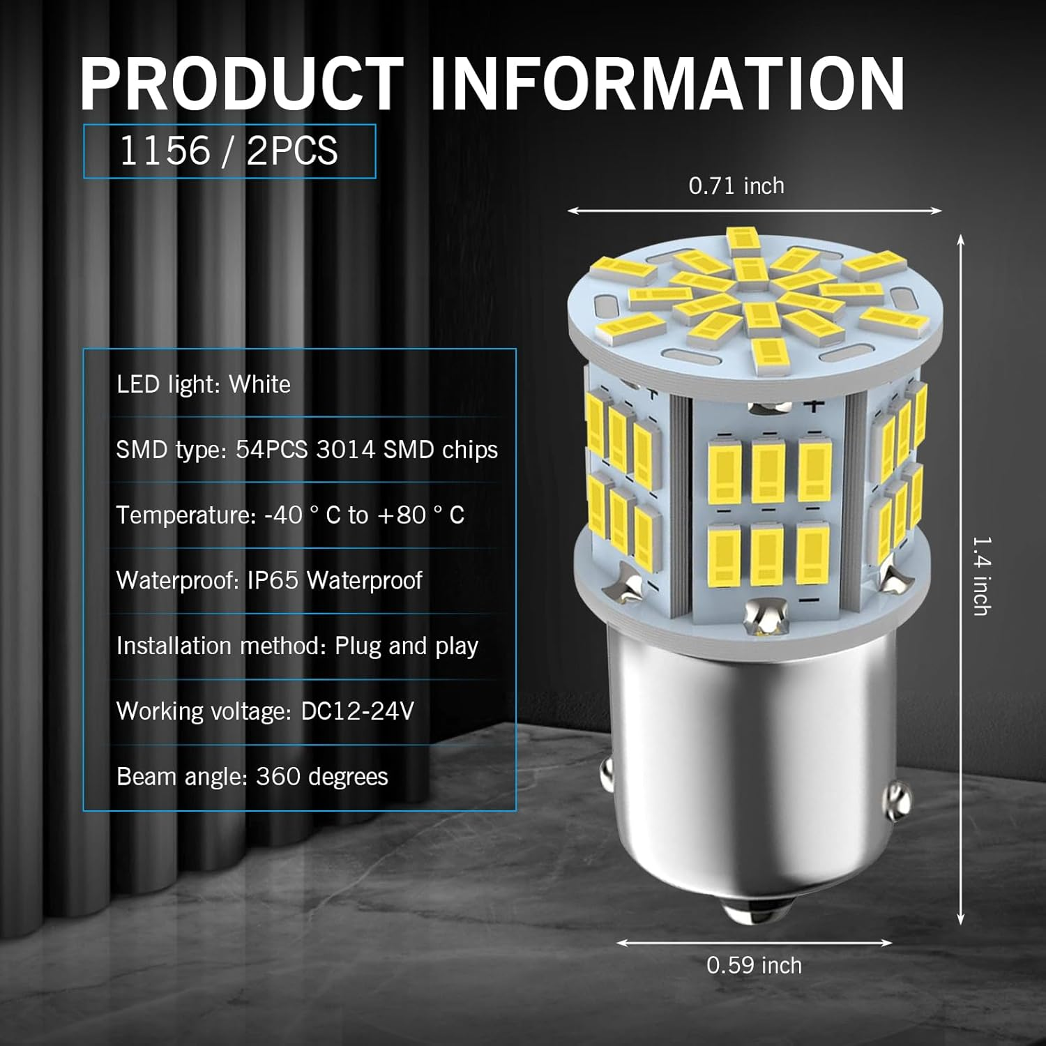 Waswale 2 PCS 1156 LED Bulb Reversing Light, Single Contact 6800K Super Bright Turn Signal Bulb, 1141 1003 7506 BA15S Bulb, Universal for Most Cars (White) image number 2
