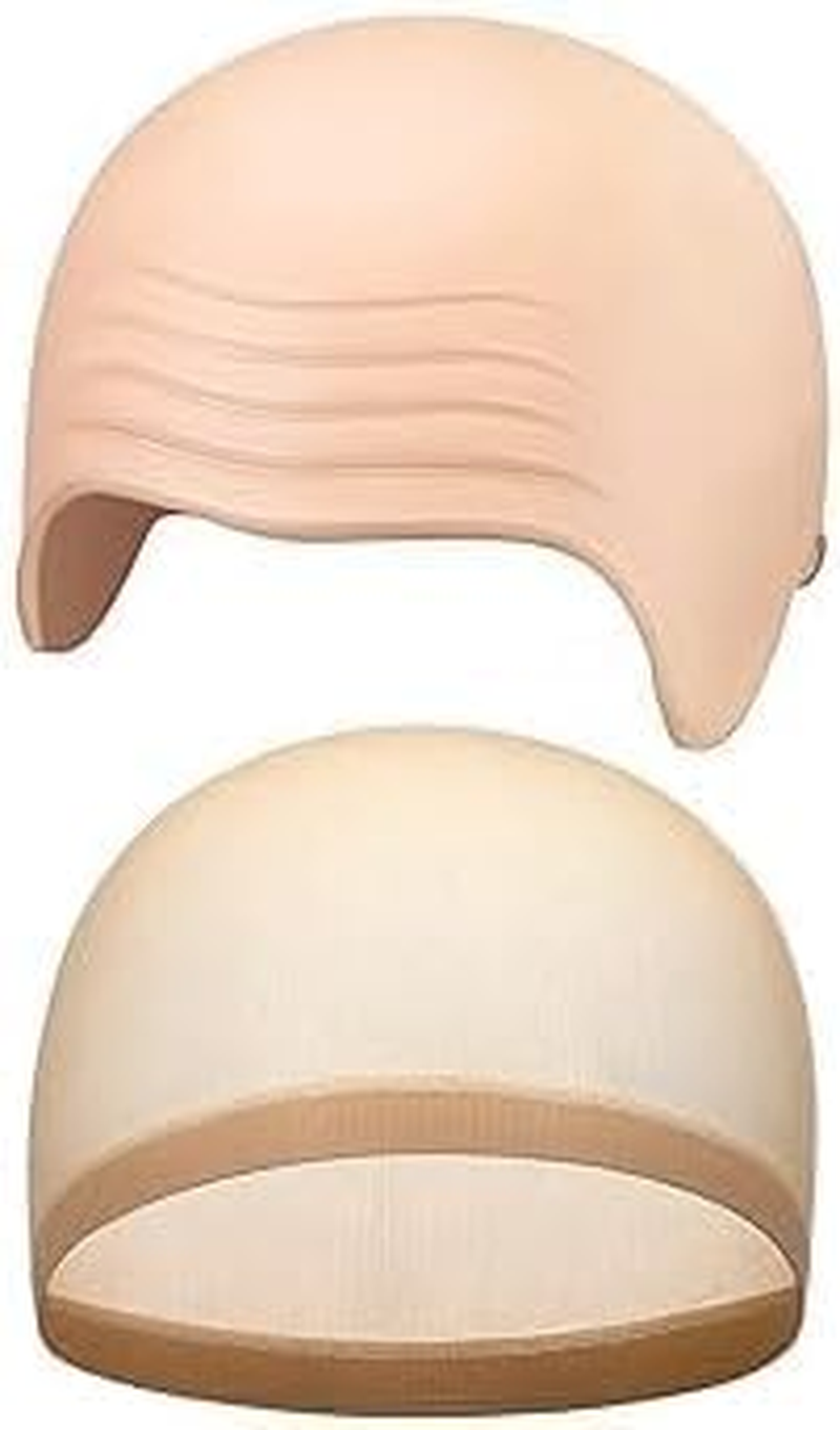 2 Pieces Halloween Bald Cap Makeup Latex Bald Head Wig Caps Cosplay Costume for Adults image number 5