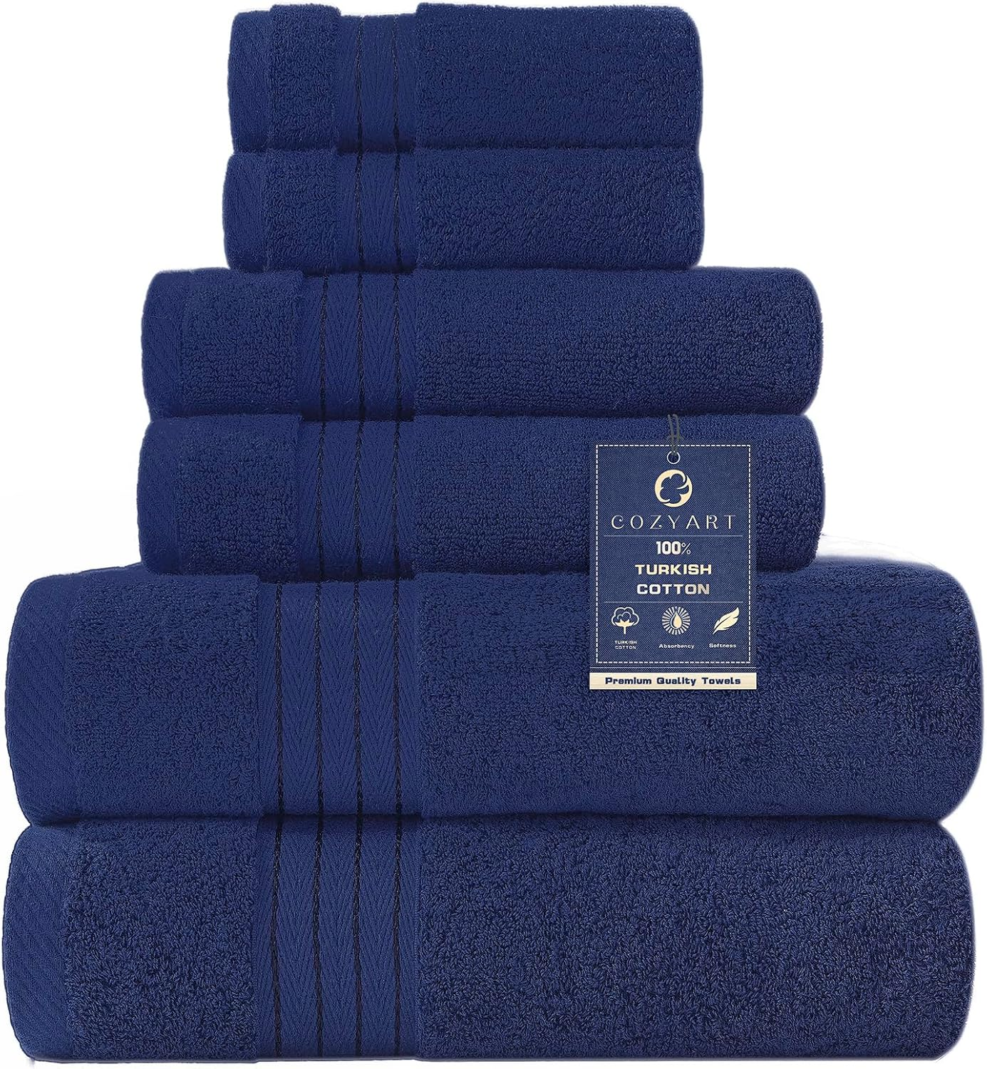 COZYART Navy Blue Bath Towels Set, Turkish Cotton Hotel Towels for Bathroom, Bathroom Towels Set of 6 with 2 Bath Towels, 2 Hand Towels, 2 Washcloths, 650 GSM 6 Piece Towel Set image number 5