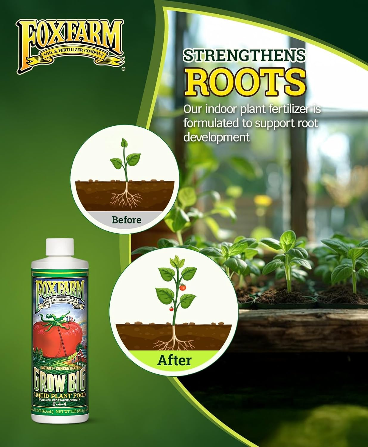 Fox Farm 6-4-4, 1-Pint FX14092 Grow Big Liquid Concentrate Fertilizer, Soil NPK 6-4, White image number 6