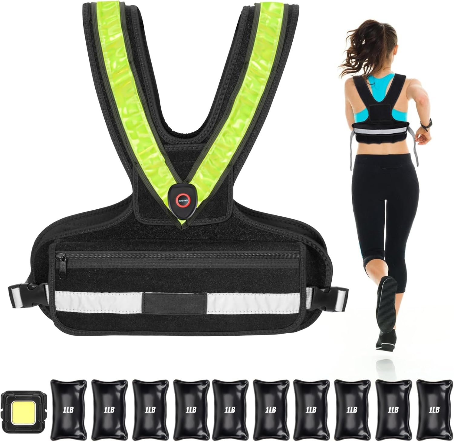 Hikeen Weighted Vest for Women, Sport Running Weighted Vest with LED Reflective Belt and Outdoor Headlight, 2-10 Lbs Weight Vest for Strength Training and Workout image number 2