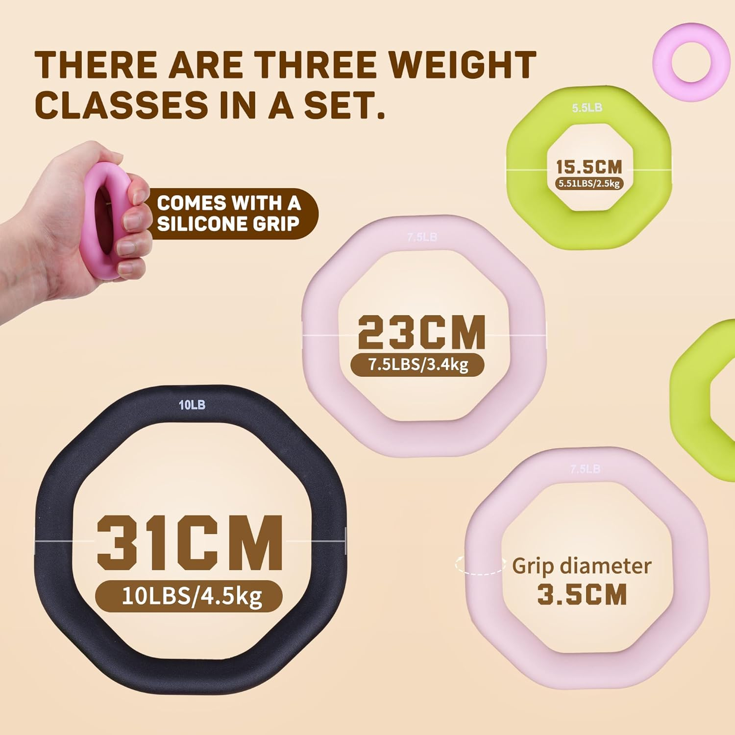 Leikefitness Weight Ring 2-In-1 Kettlebell & Dumbbell, Cast Iron+Pvc Coating, Yoga Exercise, Aerobics, Core Training, 4 in a Set (0.33LB + 5.5LB + 7.7LB + 9.9LB)