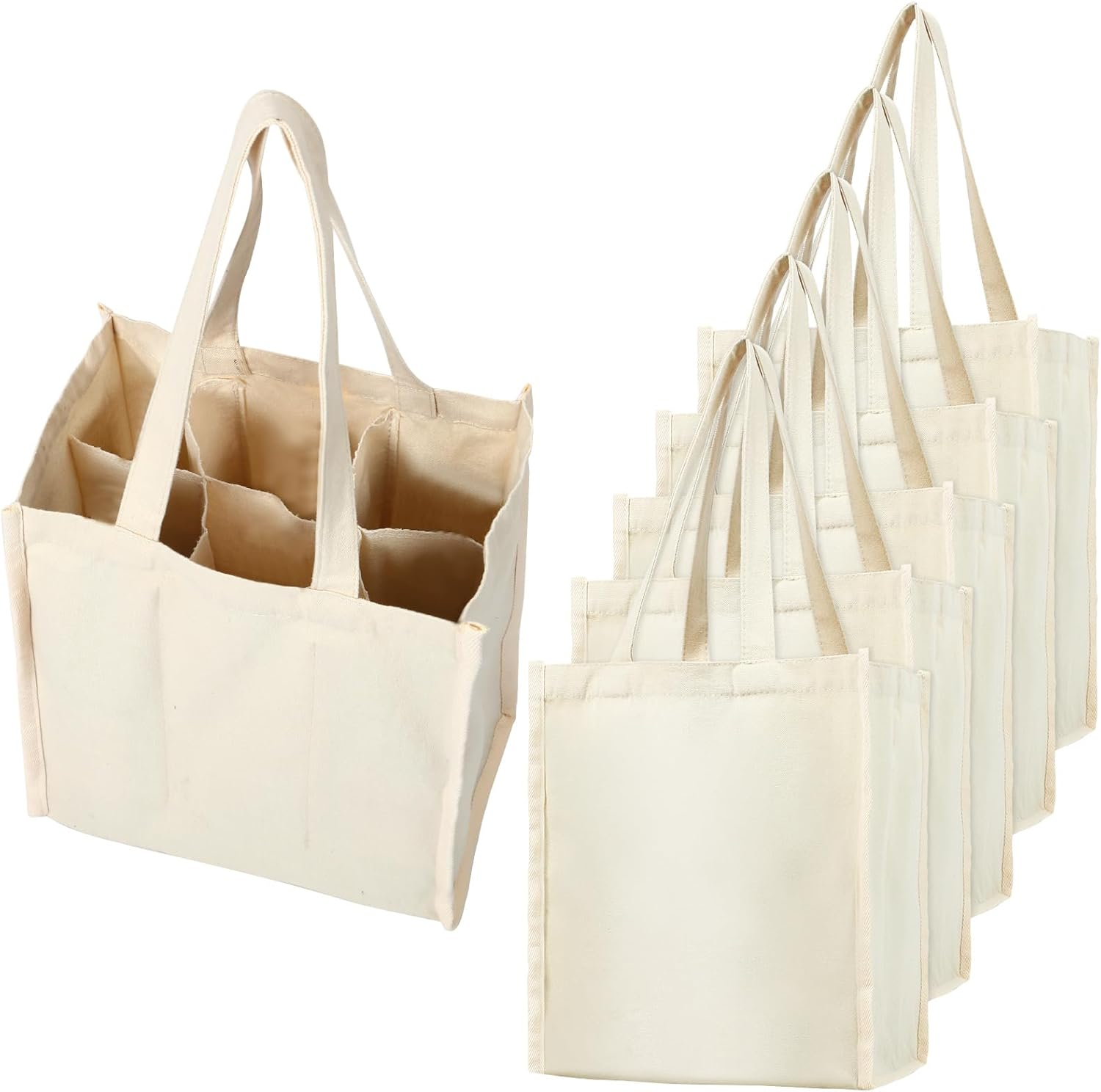 Berlune 3 Pcs Reusable 6 Bottle Wine Tote Bag with Divider Canvas Washable Portable Wine Carrier Tote Sturdy Bag for Grocery Bottle Carrier Holder for Travel Camping Picnic image number 5