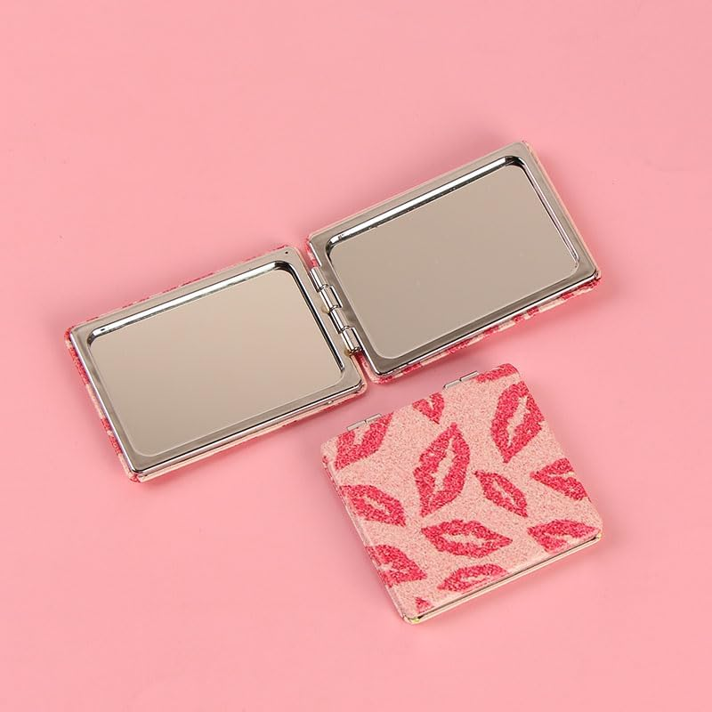 NOIAFZY 2PCS Pink Glitter Rectangular Foldable Mirror, Compact Pocket Vanity Mirror for Purse Travel Camping image number 2