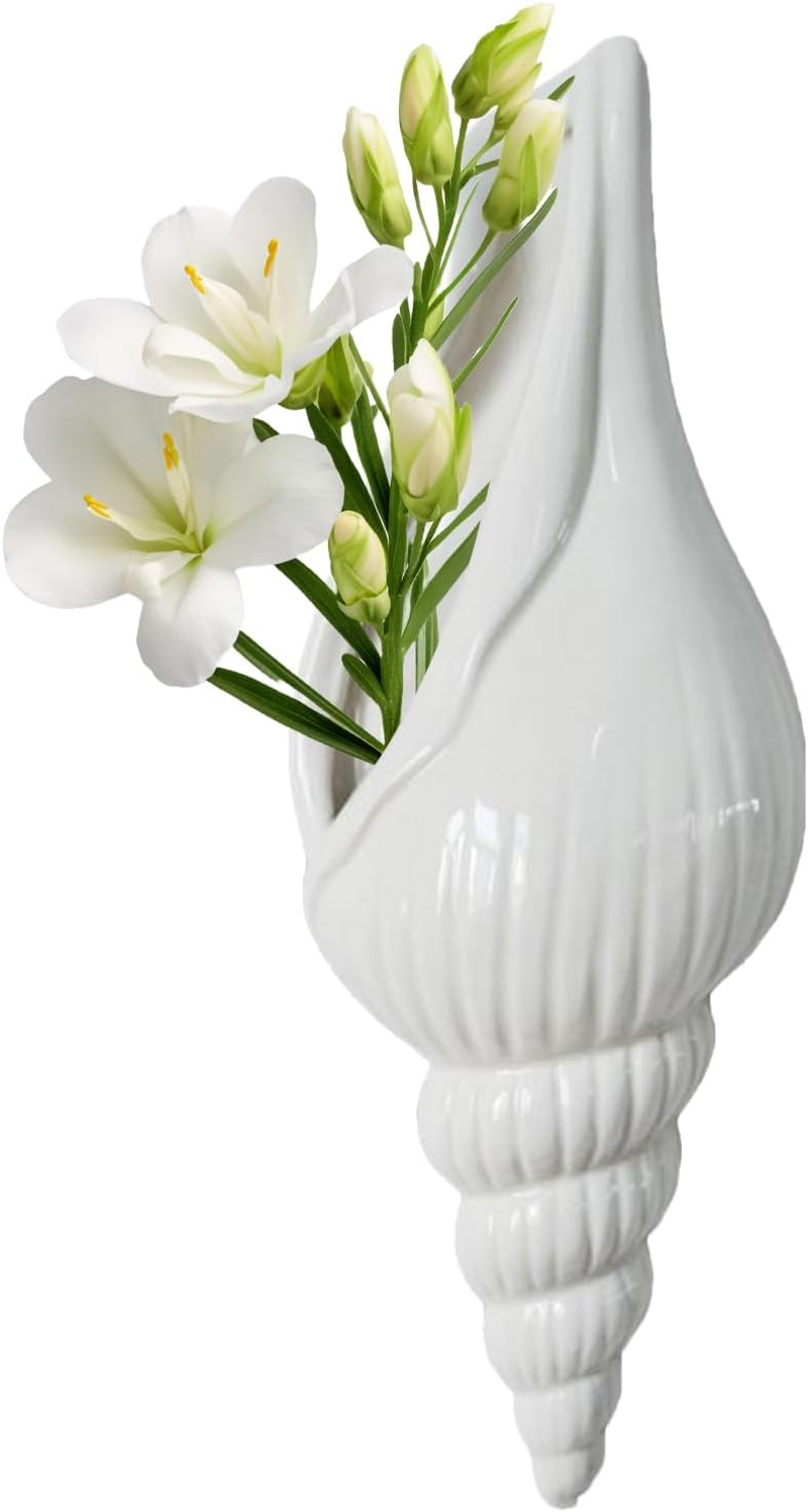 Decorative Vase &ndash; Sculptural Vase in the Shape of a Shell,Ceramic Wall Decor for Living Room, Bedroom and Apartment &ndash; Home Decoration Wall Mounted image number 3