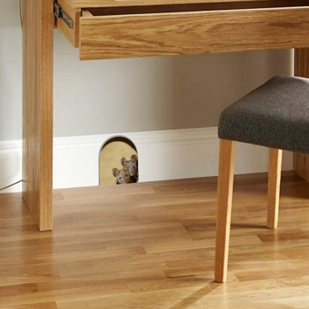 3D Mouse Hole Realistic Wall Sticker,Mouse in a Hole Wall Decal Fun Art,Home Decor,Vinyl,For Living Room Nursery Bedroom Kids Room Wall Decoration (4 Pieces / Set)