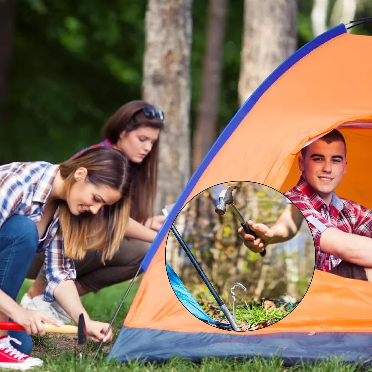 Wzenclave 20Pcs Heavy Duty Aluminium Tent Pegs, 7Inch Galvanized Metal Tent Stakes with Hook for Camping, Garden, Fence - Silver (Betterjonny) image number 2