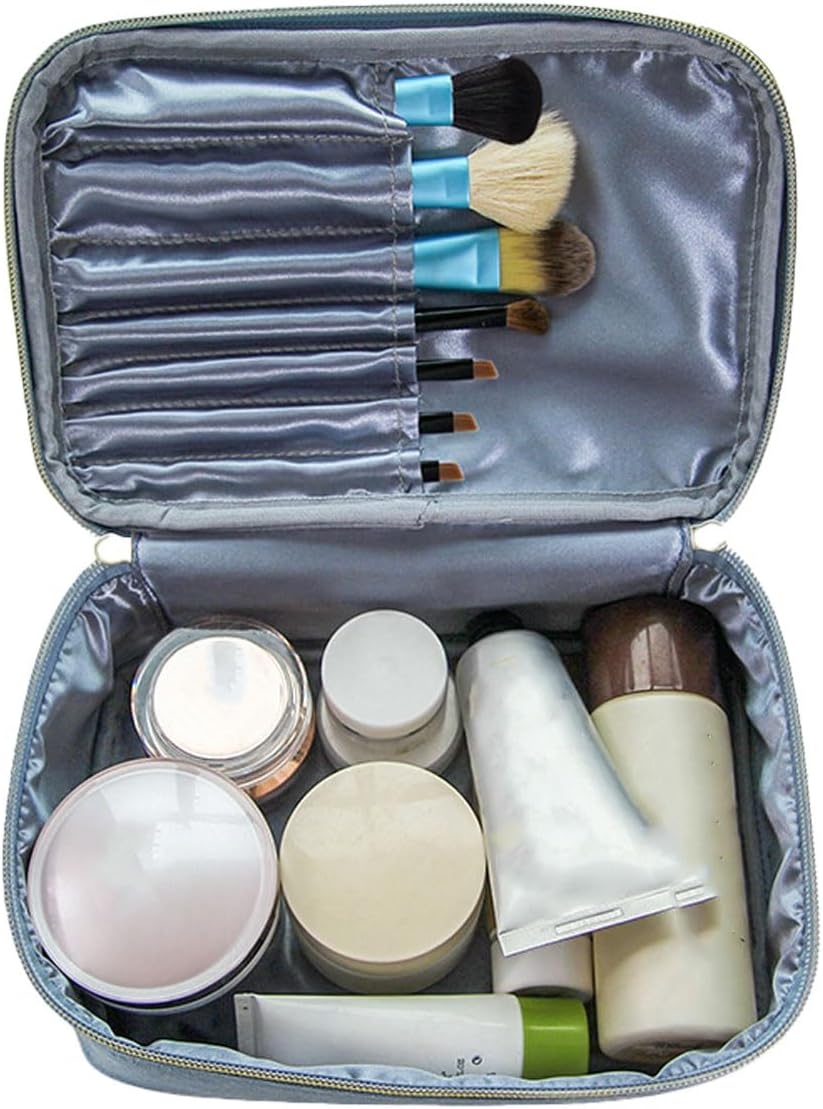 Velvet Large Capacity Cosmetic Bag Portable Makeup Travel Cosmetics Brush Skin Care Product Storage Case (Sapphire Blue)