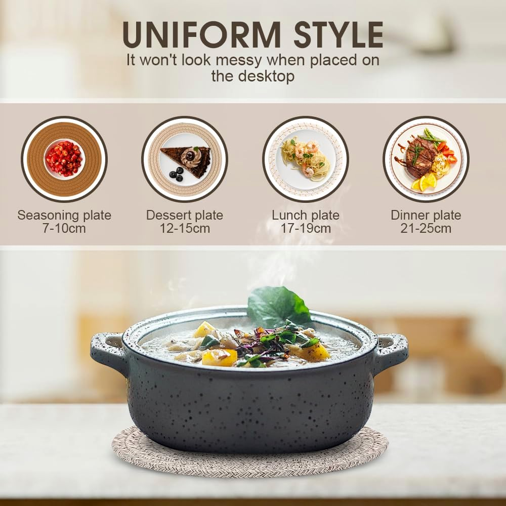 Chamgeco 10-Inch Woven Table Mats Placemats Trivets, 4PCS Heat-Resistant Cotton Braided Pot Holders Non-Slip Hot Pads for Hot Dishes Pans, Kitchen Countertops,Tables, Home Kitchen Essentials(Color 2) - Color 1 image number 3