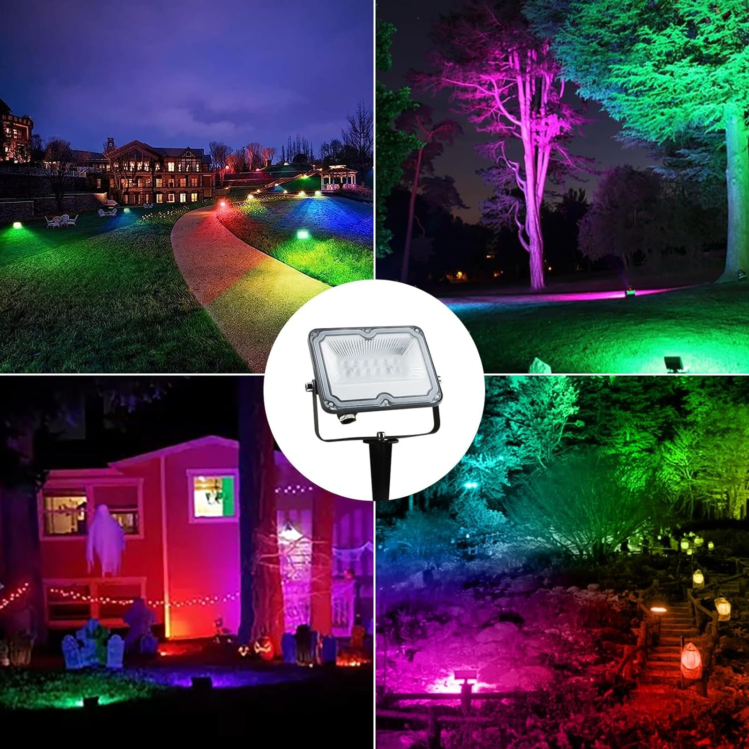 BOSITE 10W RGB Spot Lights IP66 Waterproof RGB LED Flood Light Color Changing Landscape Spotlight Outdoor RGB Floodlights with Remote/App/Stakes for Garden Patio Yard Gate Walkway Pathway (4 Pack) image number 2