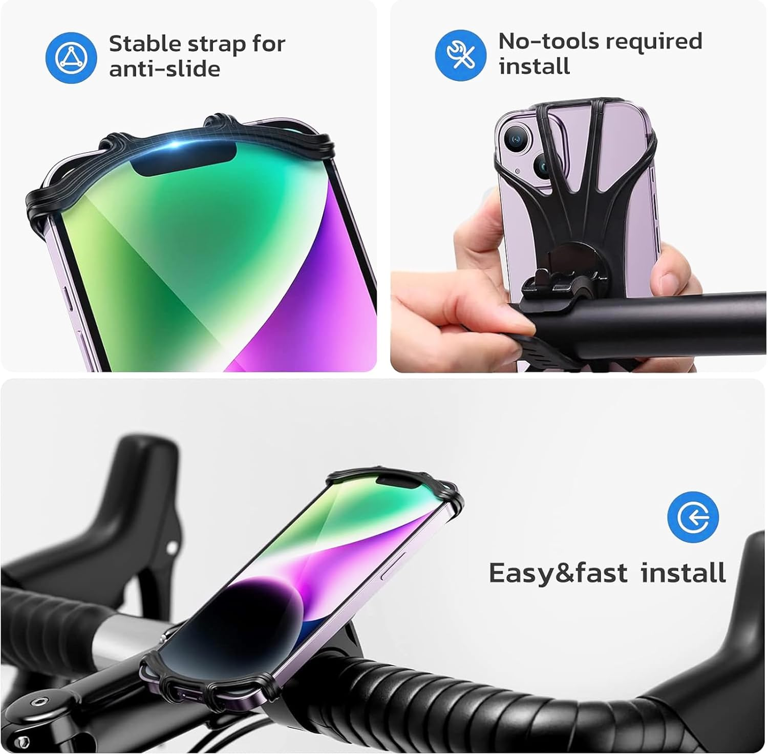Bike Phone Holder&mdash;Elastic Silicone Build, Shockproof&mdash;For Bicycle/Electric Scooter Navigation&mdash;Ideal for Urban Riders, Fitness Lovers&mdash;Fits Electric Scooter Phone Holder (2Pcs, 360&deg; Rotatable