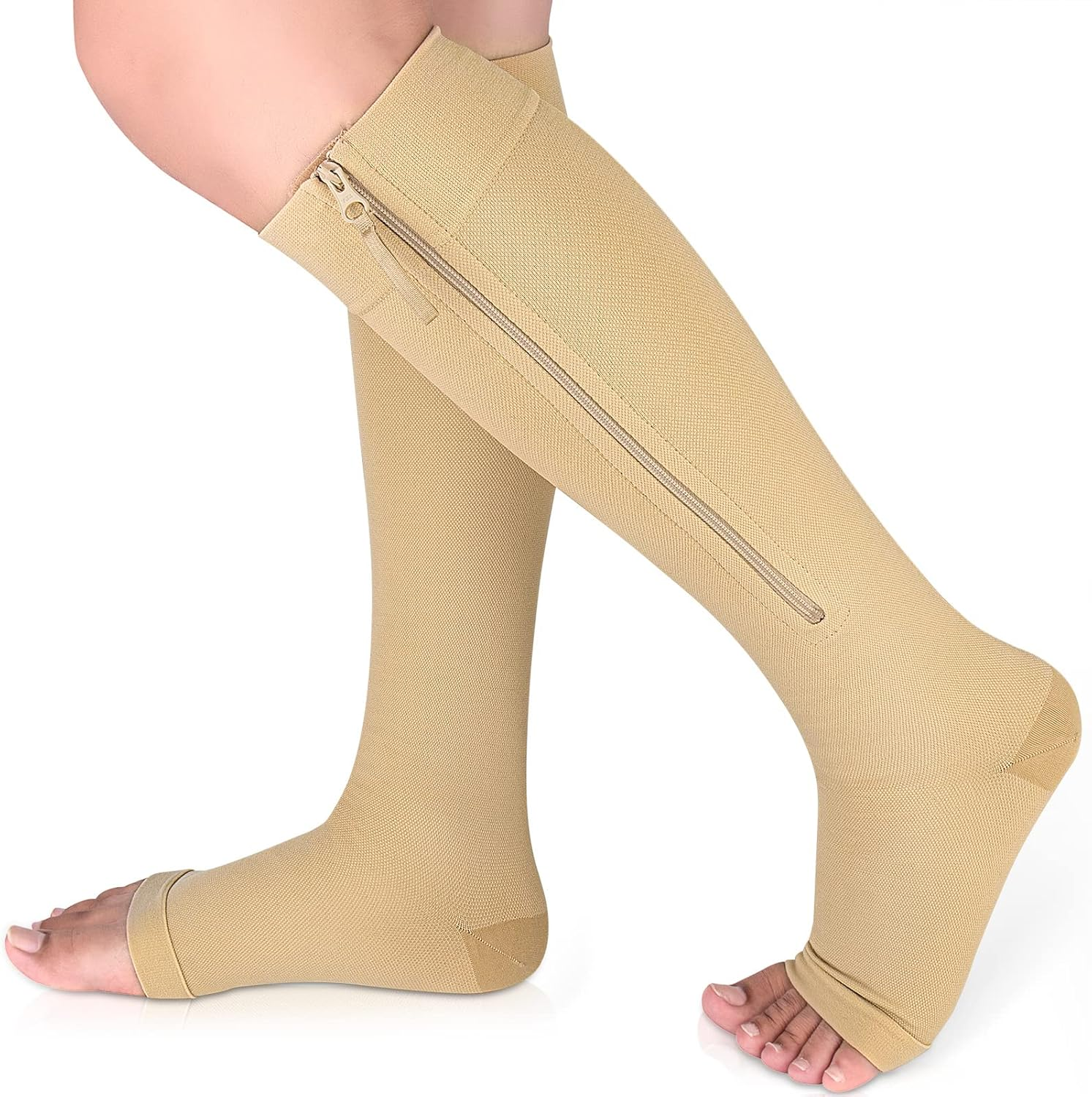 Ailaka Medical Compression Socks with Zipper, Knee High 15-20 Mmhg Compression Socks for Women Men, Open Toe Support Socks for Varicose Veins, Edema, Recovery, Pregnant, Nurse