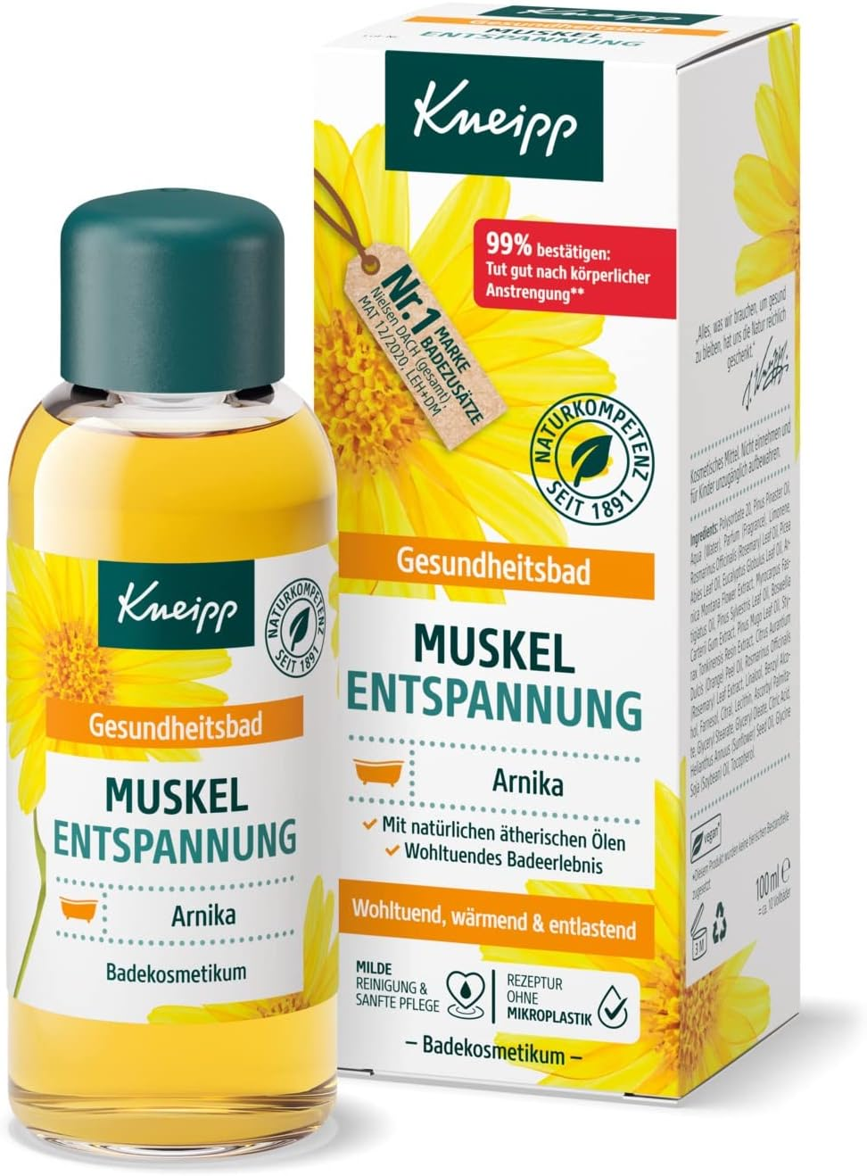 Kneipp Health Bath Muscle Relaxation - Bath Oil with Valuable Extract of Arnica & Essential Oils from Cabreuva, Rosemary & Pinus Species - Invigorates & Does Well after Physical Effort - 100 Ml