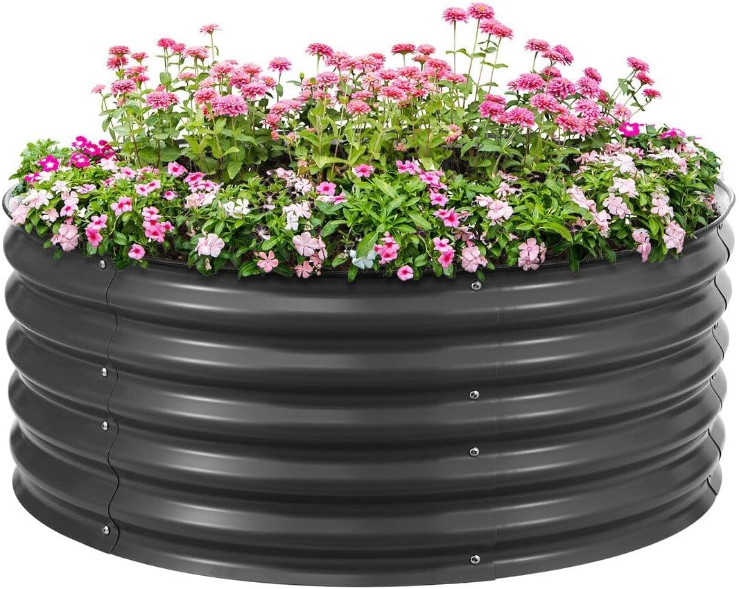 Round Raised Garden Bed Fence Planter Box Indoor Outdoor Flower Herb Vegetable Green Holder Container for Balcony Window Patio Aluzinc Coated Metal Edging