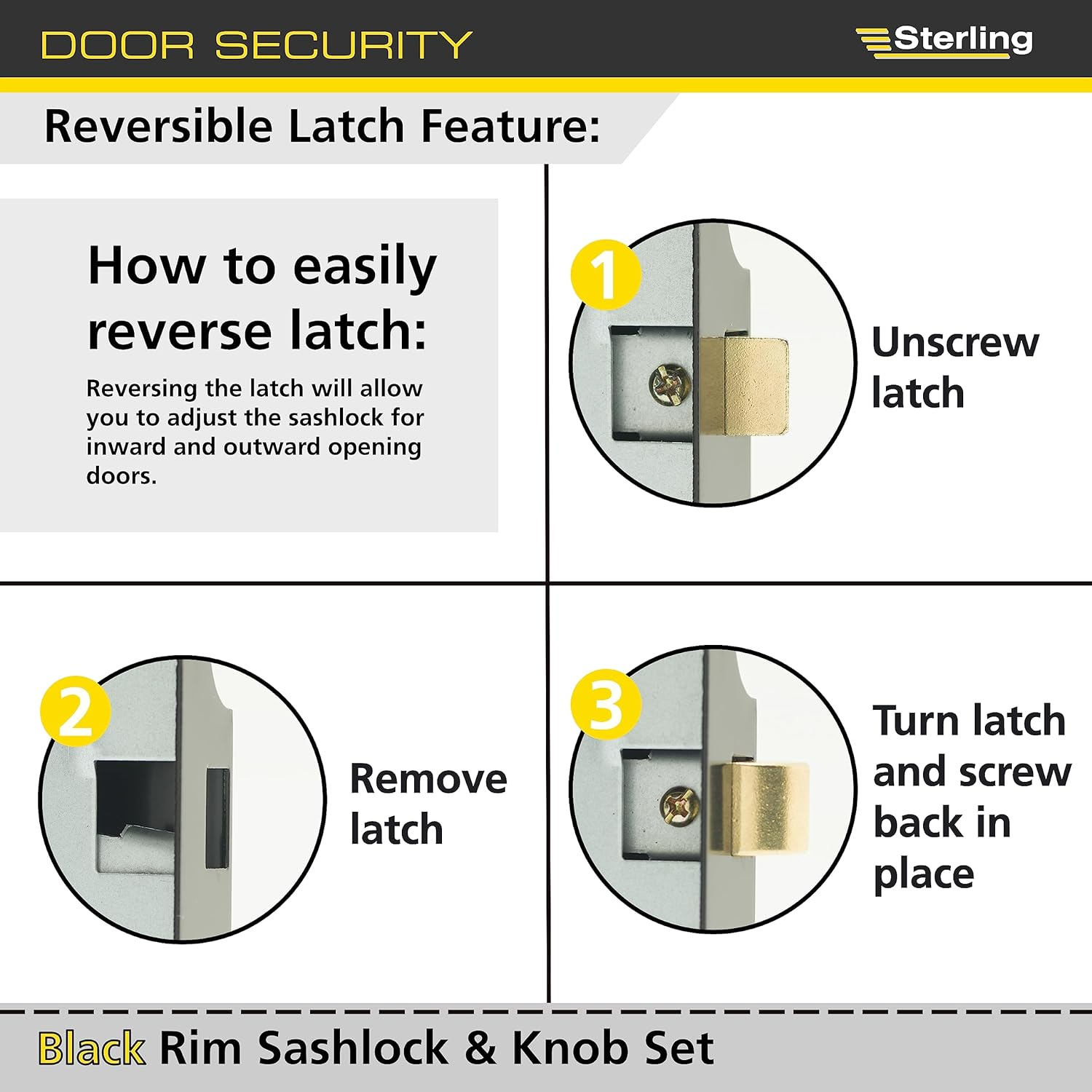 Sterling SRL004KN 152 X 101 Mm Rim Sashlock and Knob Set - Black image number 6