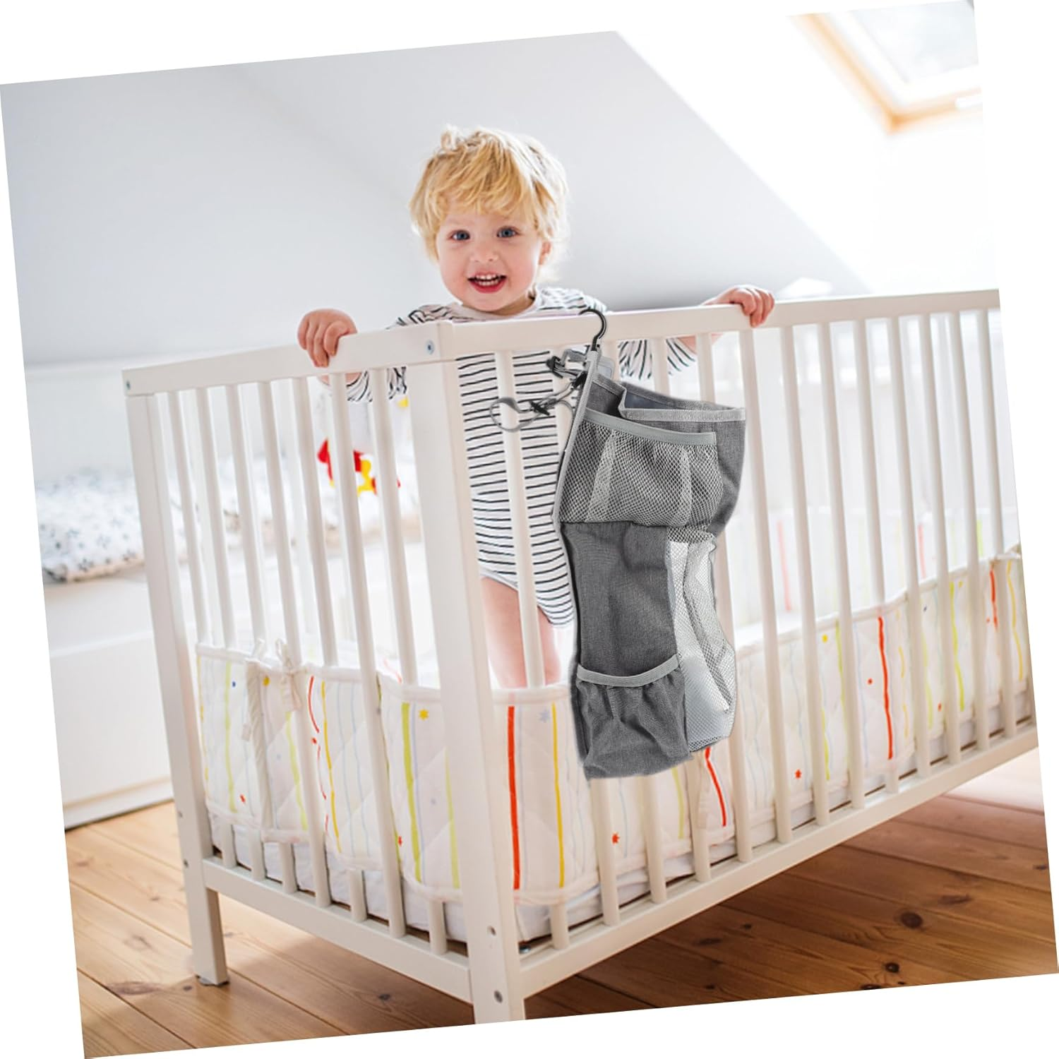 Hanging Diaper Bag Pouch Crib Diaper Organizer Nappy Holder for Nursery image number 2