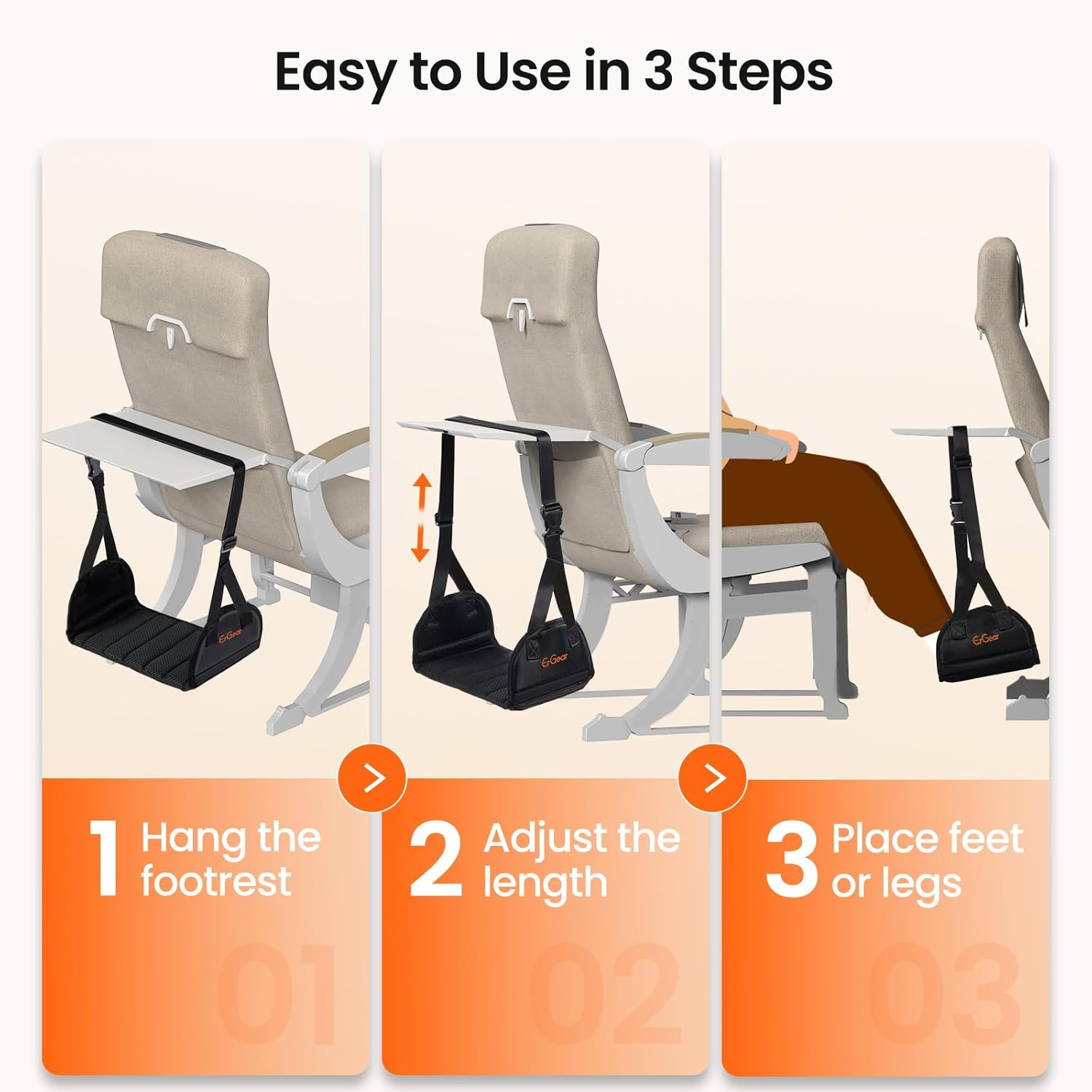 Ergear Foot Hammock for Plane, Wide Airplane Foot Rest with Hardboard Support, Portable Adjustable Foot Hammock, Travel Accessories for Long Flight image number 5