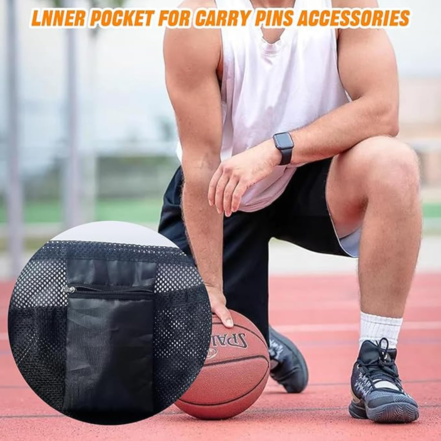 Single Ball Bag with Zipper Pocket,1Pc Single Mesh Ball Bag,Volleyball Bag with Zipper Pocket,Soccer Ball Bag,Basketball Bag with Quick Release Buckle,Volleyball Mesh Bag with Clip,Clip on Ball Holder image number 4