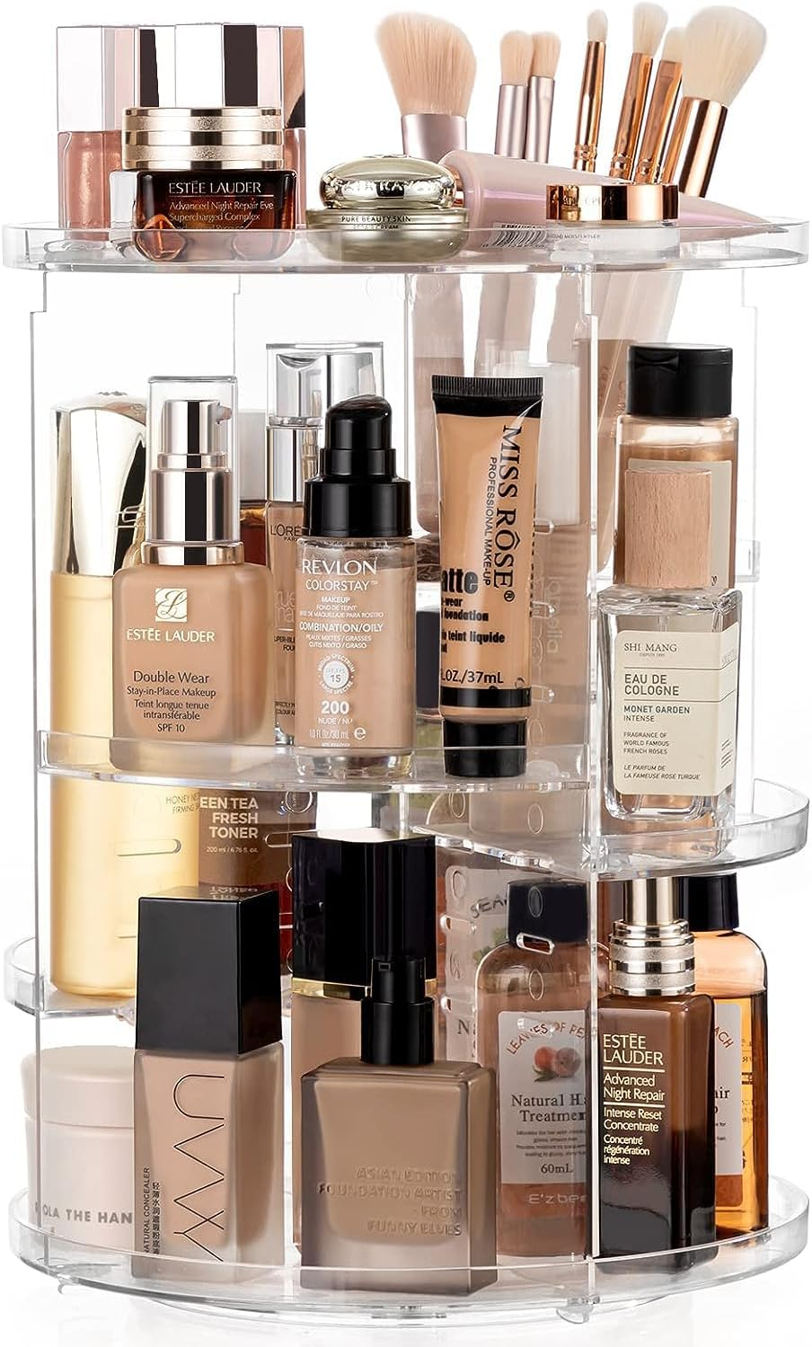 Hblife 360 Rotating Makeup Organizer Adjustable Carousel Large Capacity Revolving Perfume Organizer Skincare Organizers Cosmetic Storage Spinning Holder for Vanity, Clear image number 6