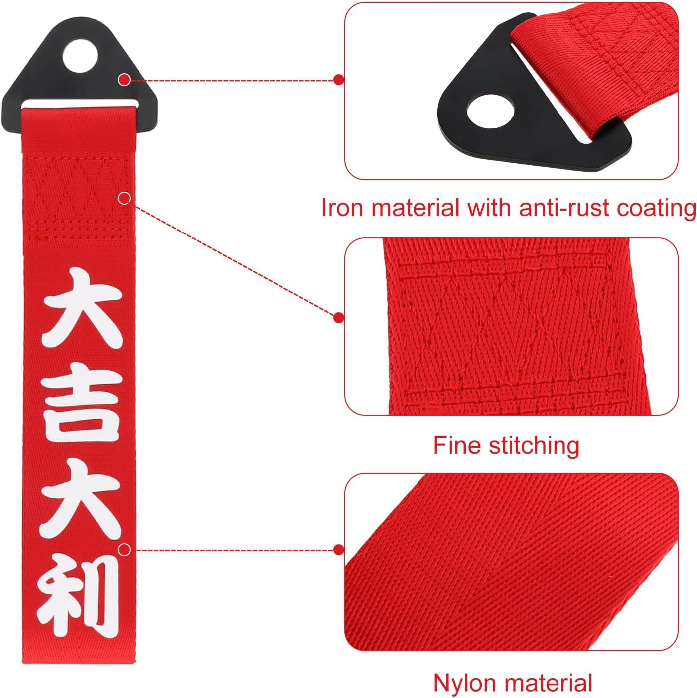 Windance 2Pcs Car Modification Red Racing Tow Strap Personalized with Chinese Slogan Decorative Traction Rope Fit for Front or Rear Front Bumper (Safety Trip+Good Luck) image number 4