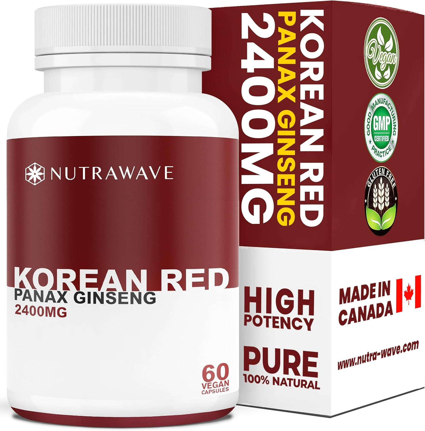 Nutrawave 2400Mg Korean Red Panax Ginseng Capsules | 4:1 Extract | Non-Gmo, Vegan, Gluten-Free | 60 Easy-To-Swallow Capsules image number 1