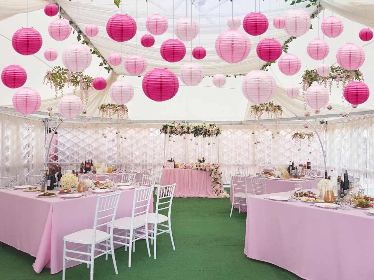 Pink Paper Lanterns Decorative, Hanging round Paper Lanterns Indoor Outdoor for Graduation Wedding Birthday Valentine'S Day Baby Showers Decorations, 21Pcs - Bean Green image number 5