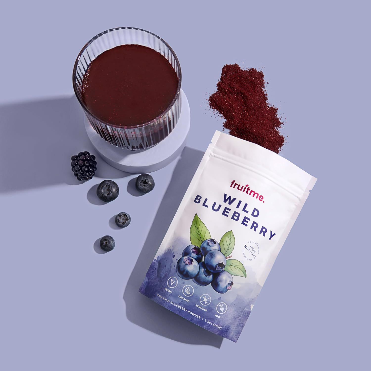 Raw Certified Organic Wild Blueberry Powder Freeze-Dried 100G - Antioxidant, Vitamin C and Zinc Rich Superfood - 100% Bilberry Superfruit by Fruitme image number 1