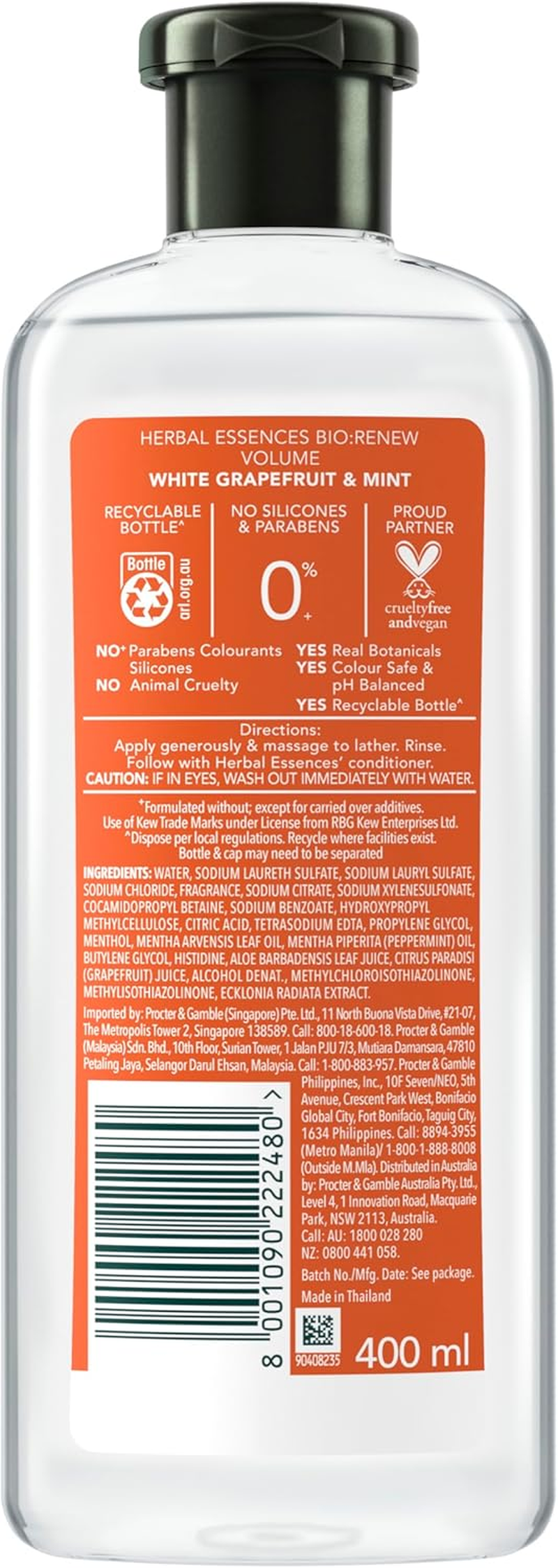 Herbal Essences Bio, Renew Whitegrapefruit and Mint Volumising Shampoo for Fine Hair 400Ml image number 3