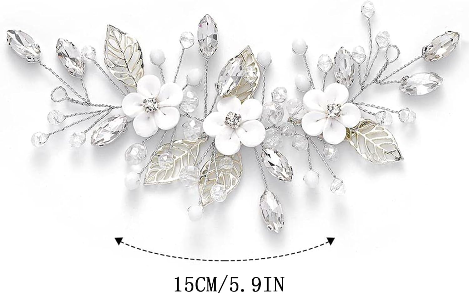 Brateuanoii Silver Flower Wedding Hair Comb, Silver Crystal B-Raut Headpiece, Rhinestone B-Raut Hair Accessories, Flower Leaf Headband, B-Raut Headband Headpiece for Women and Girls image number 2